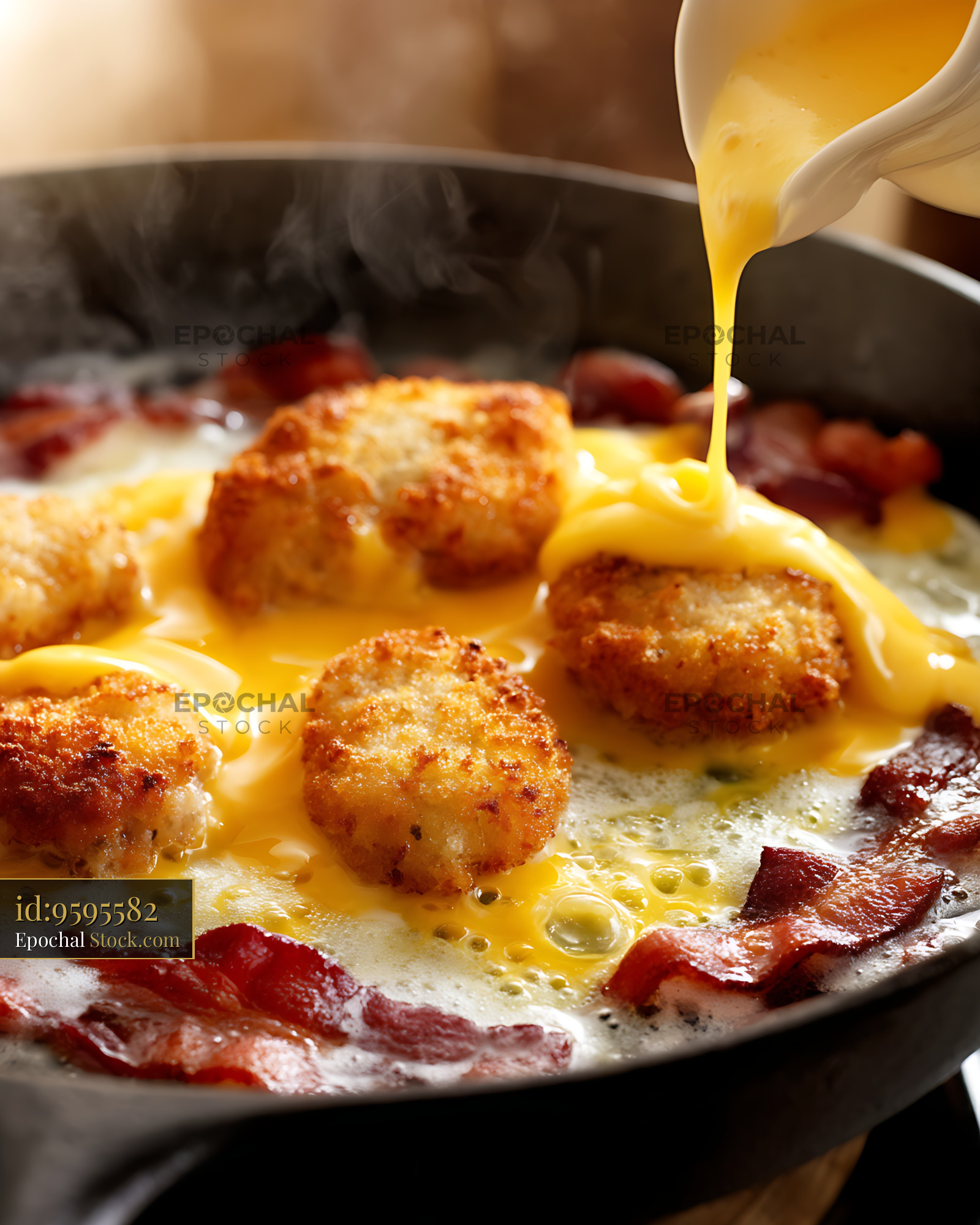 Shrimp Cakes and Bacon with Melted Cheese - stock photo