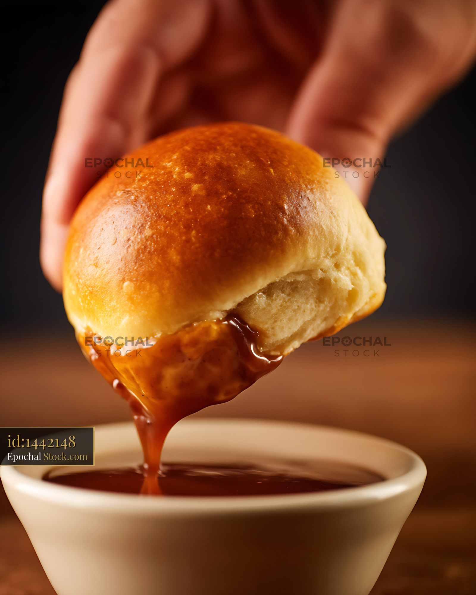 Bread Bun Dipped in Savory Gravy - stock photo