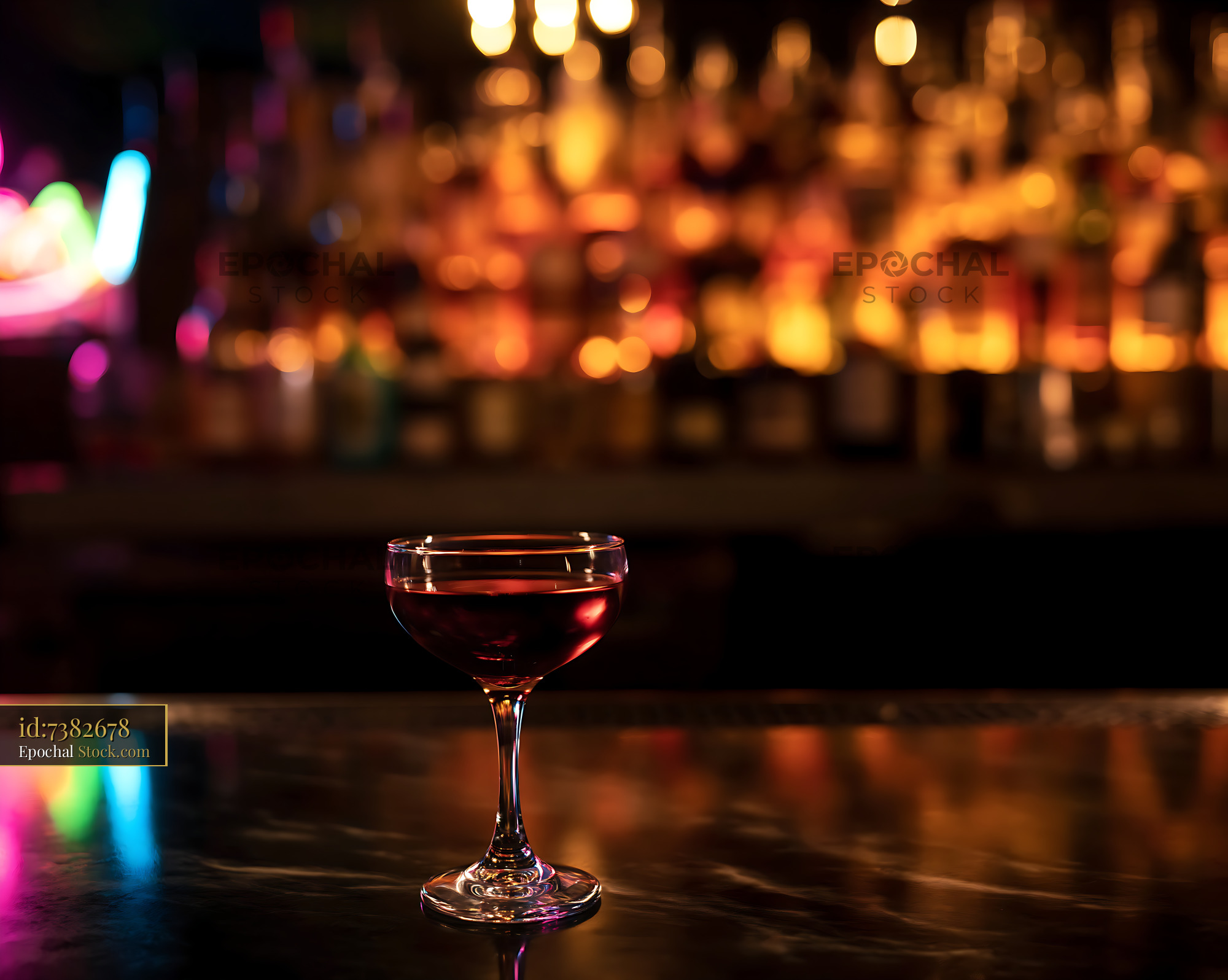 Bushwick Cocktail on Dark Bar Counter - stock photo