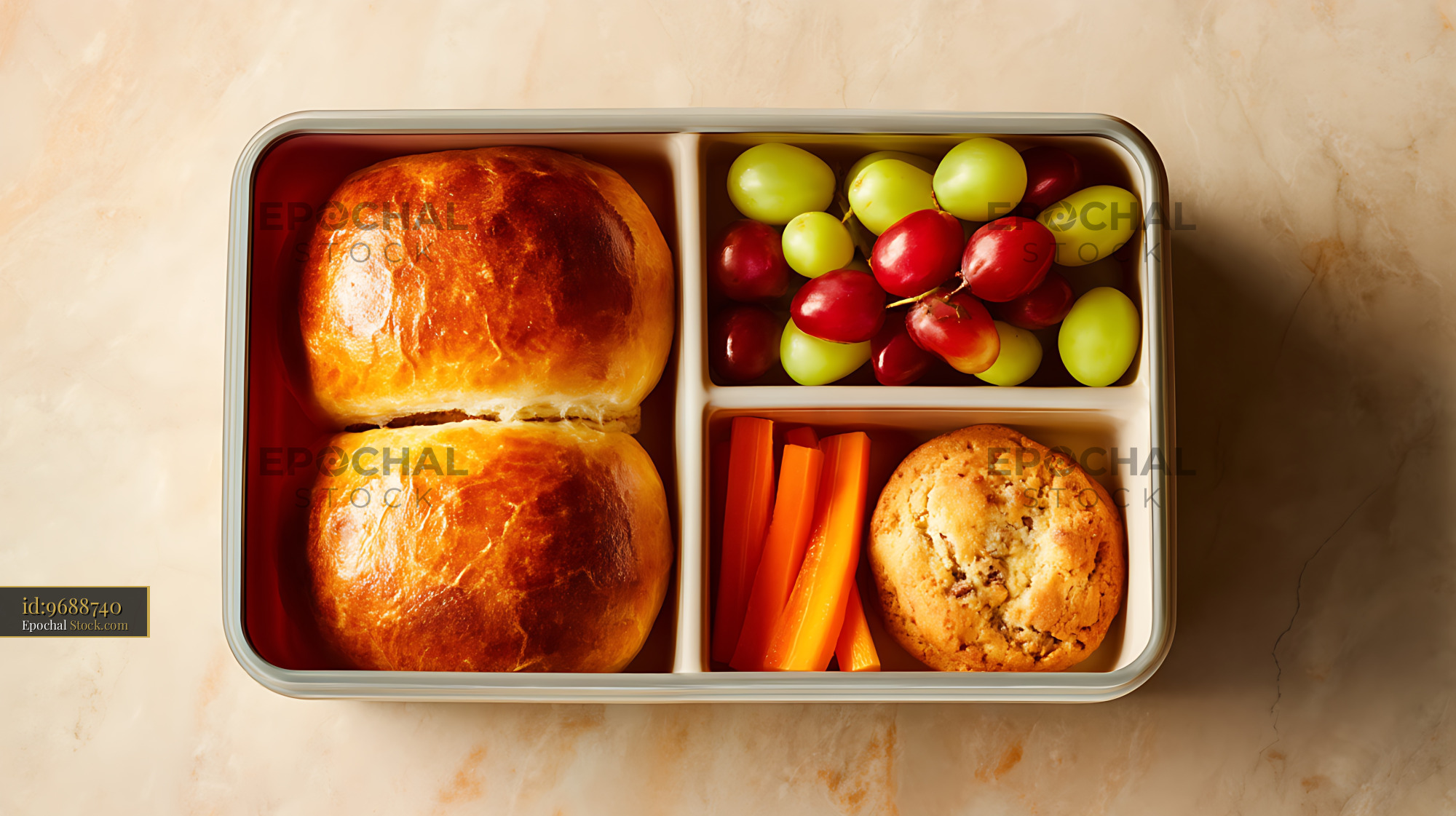 Balanced Bento Lunch Box with Bread and Fresh Fruit - stock photo