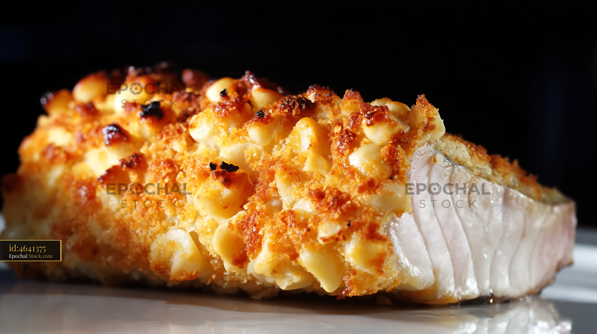 Gourmet Seared Fish Fillet with Golden Corn Crust - stock photo