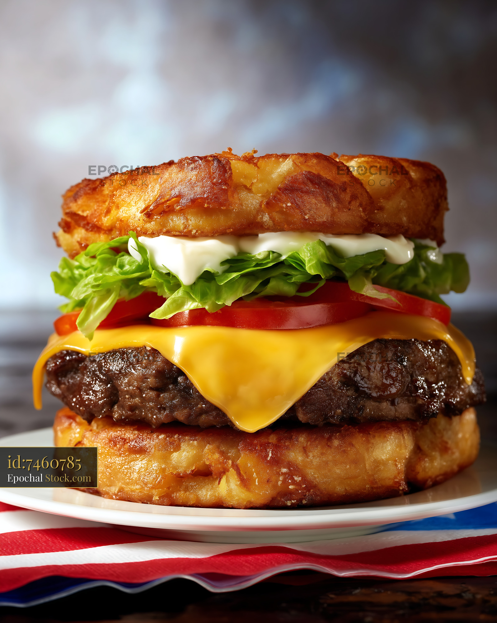 Jibarito Burger with Crispy Plantain Buns, Beef Patty, and Fresh Toppings - stock photo