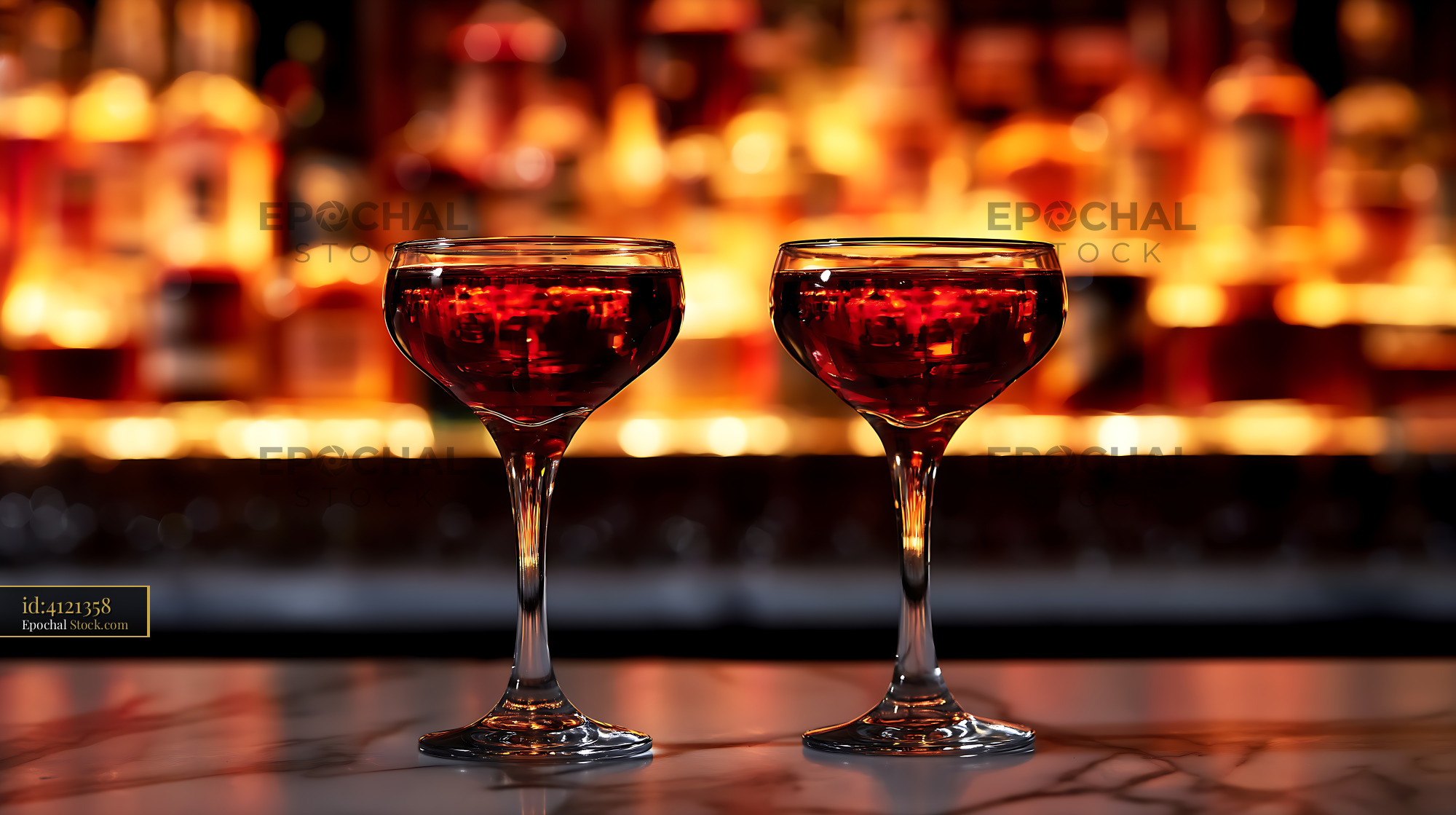 Bushwick Cocktails Glowing by Firelight - stock photo
