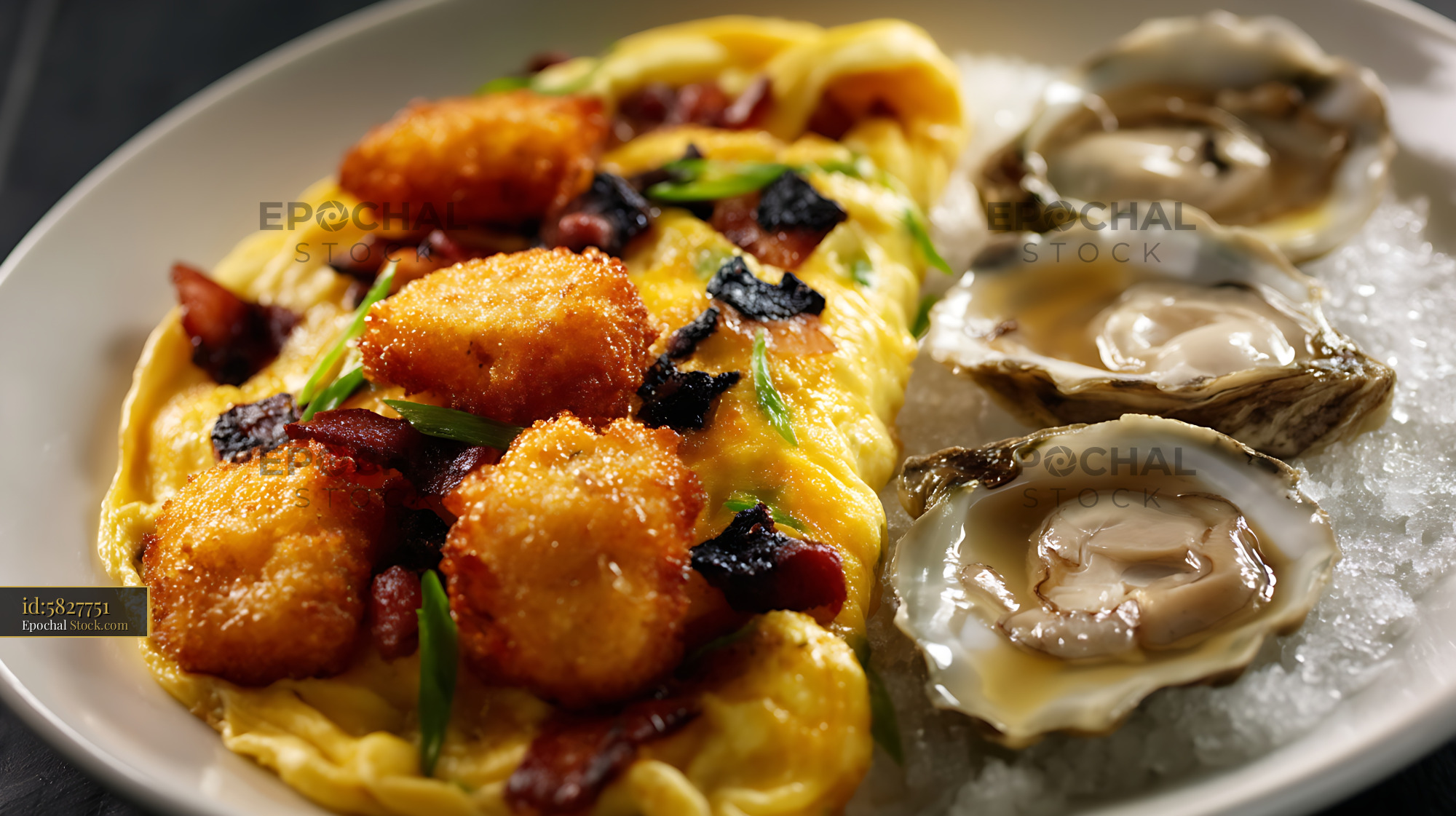 Pan-Seared Scallops, Noodles, Fresh Oysters - stock photo