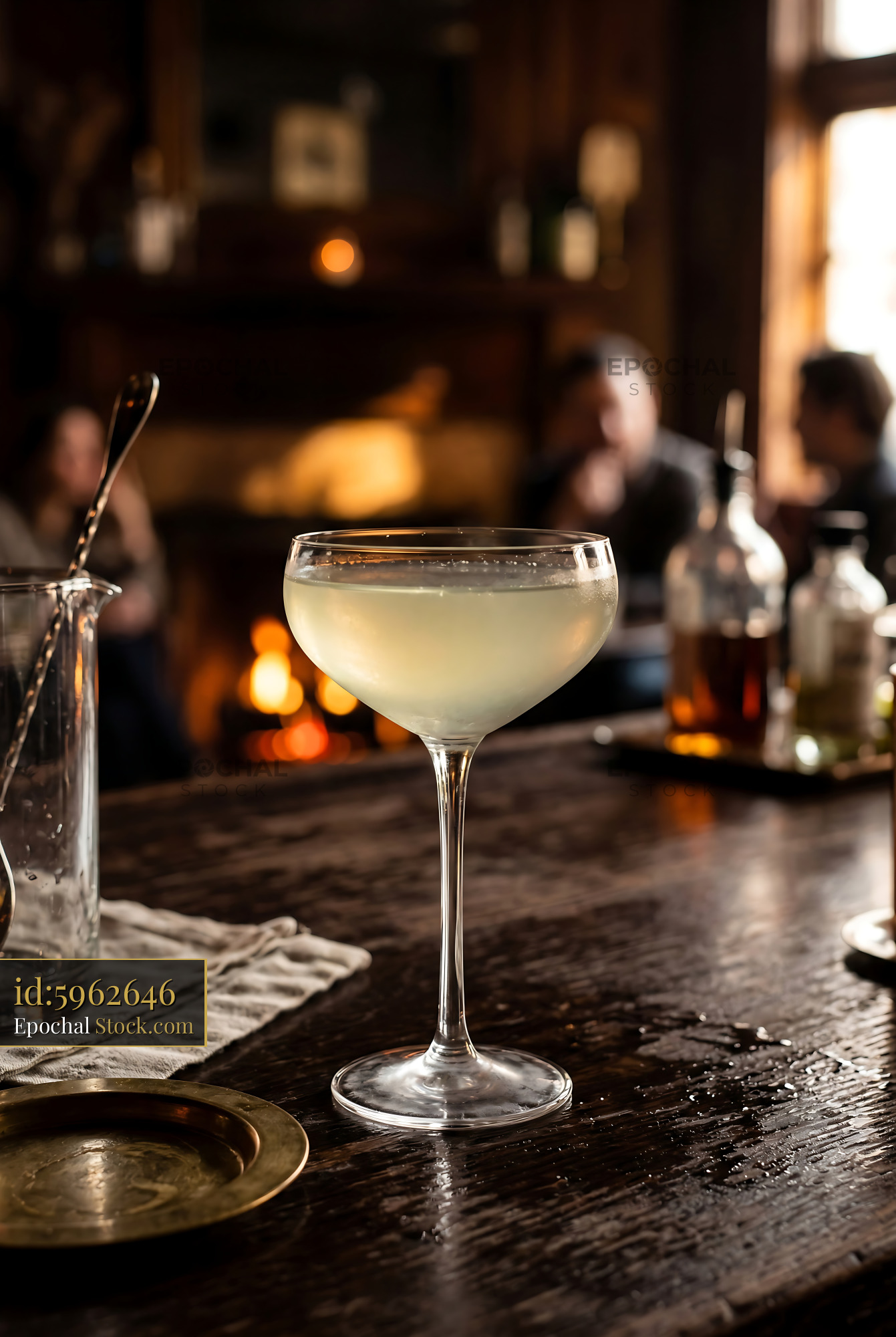 Final Ward Cocktail on Dark Bar Counter - stock photo