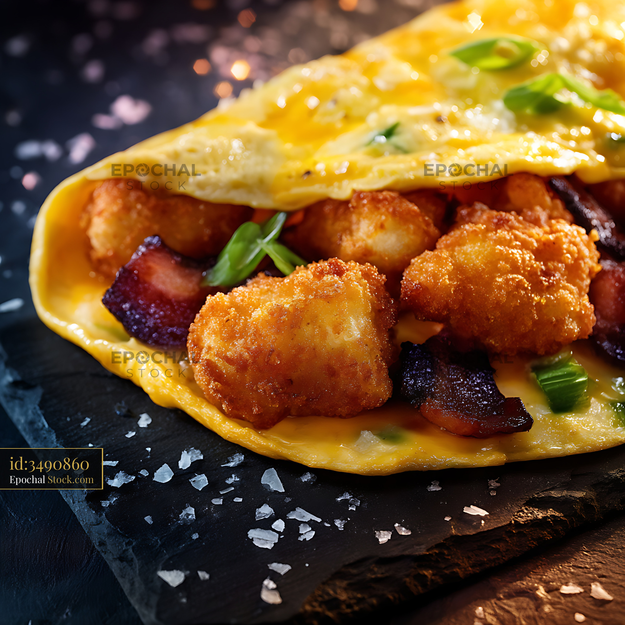 Golden Shrimp Omelette Fine Dining Plate - stock photo