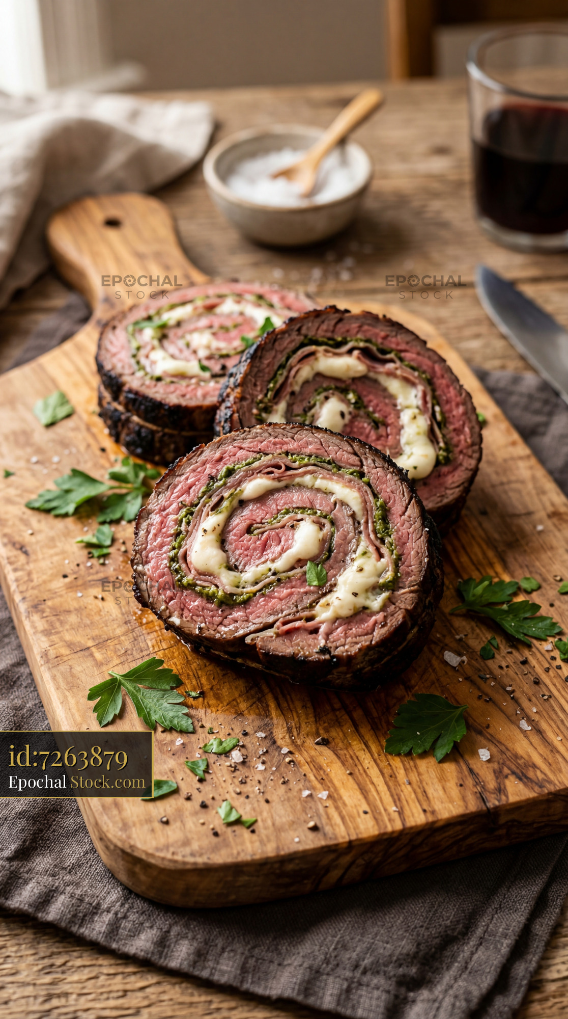 Beef Roulade Sliced with Creamy Herb Filling - stock photo