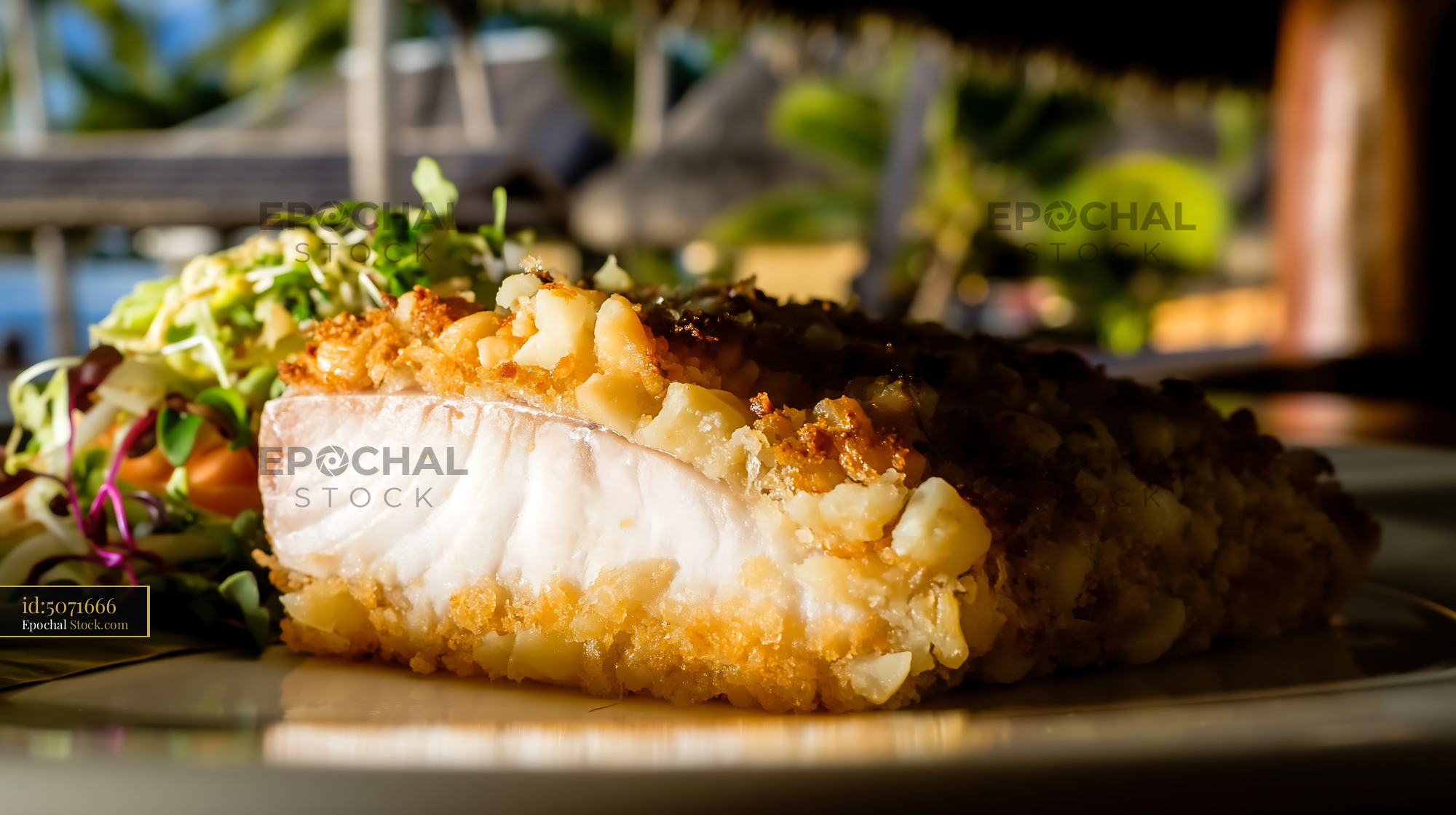 Crispy White Fish with Microgreens Fine Dining - stock photo