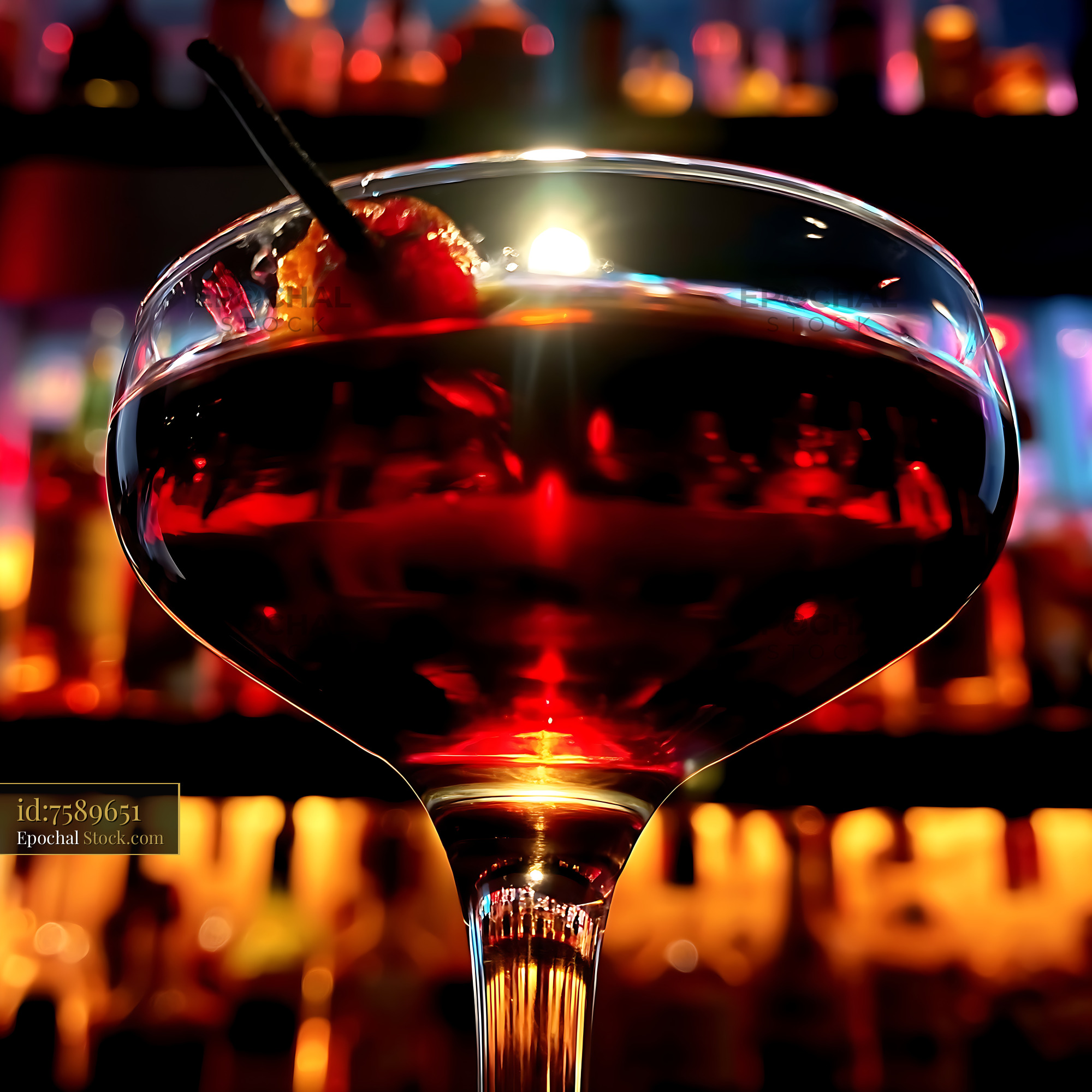 Bushwick Cocktail with Cherry at Nightclub Bar - stock photo
