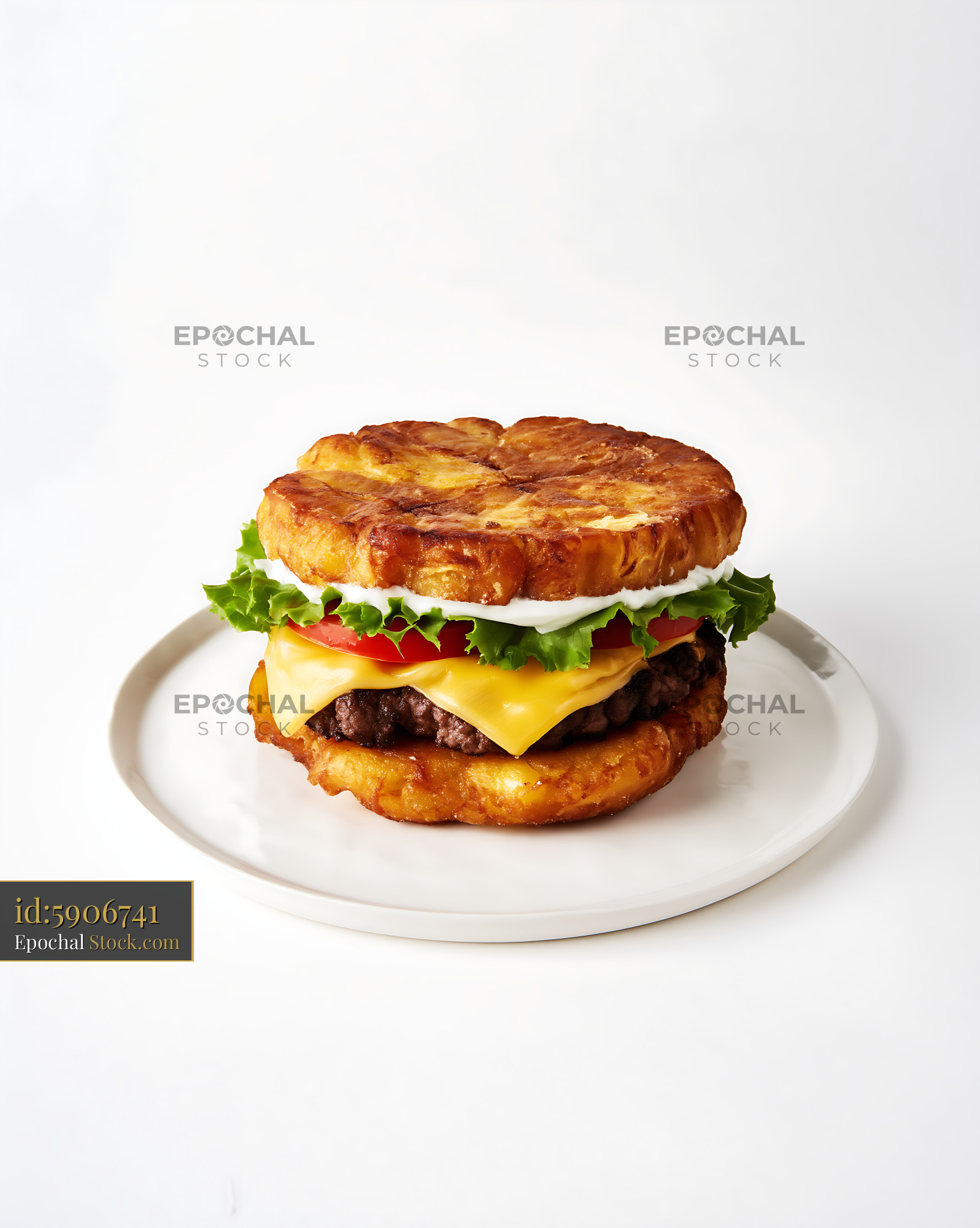 Hash Brown Burger with Melted Cheese and Crispy Exterior - stock photo