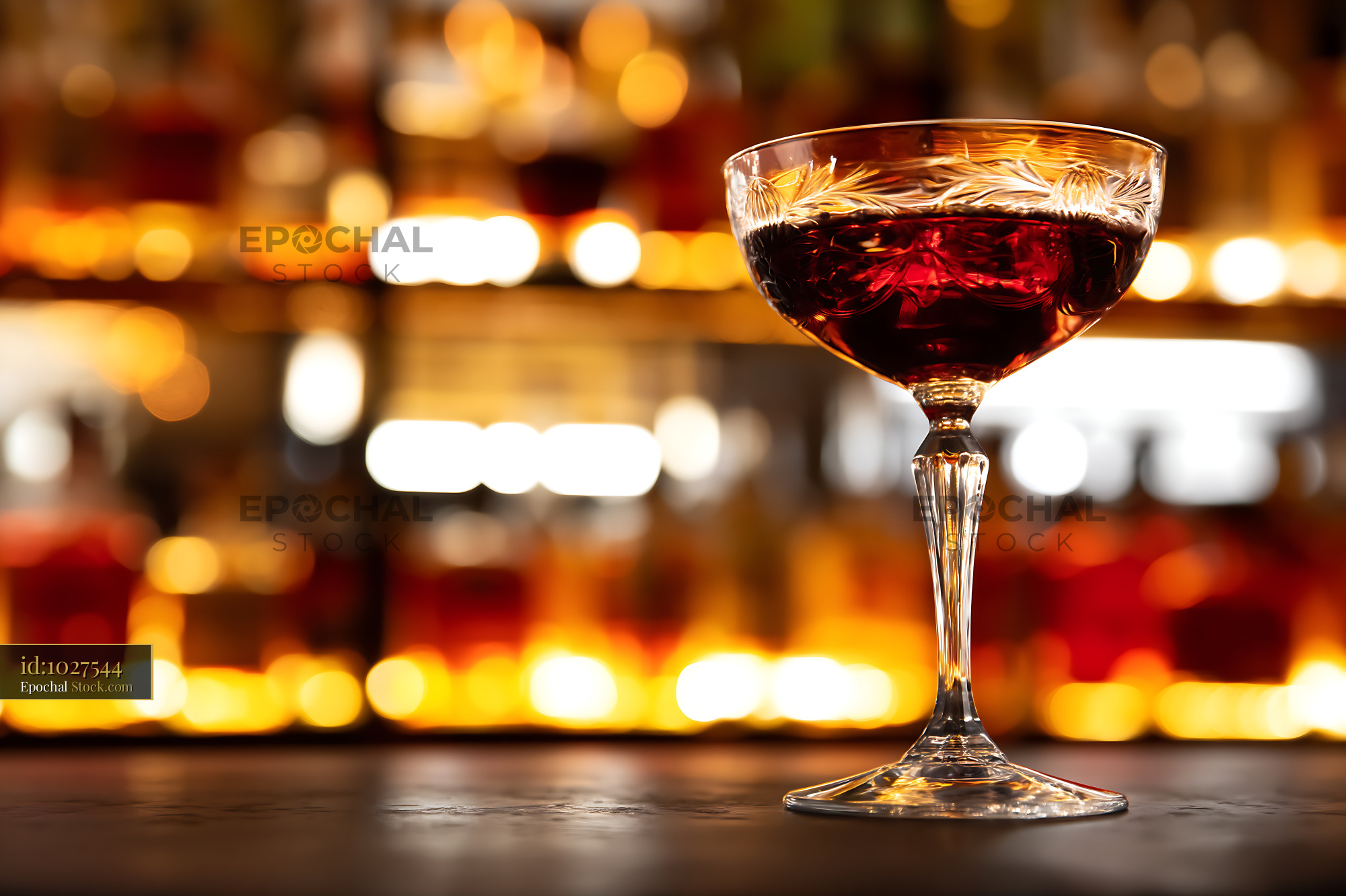 Bushwick Cocktail in Coupe Glass at Upscale Bar - stock photo