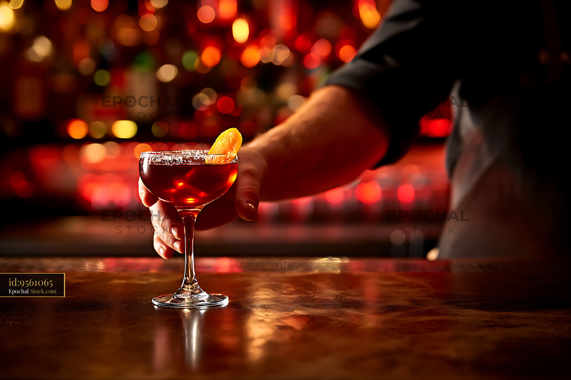 Craft Cocktail with Orange Twist at Bar Counter - stock photo