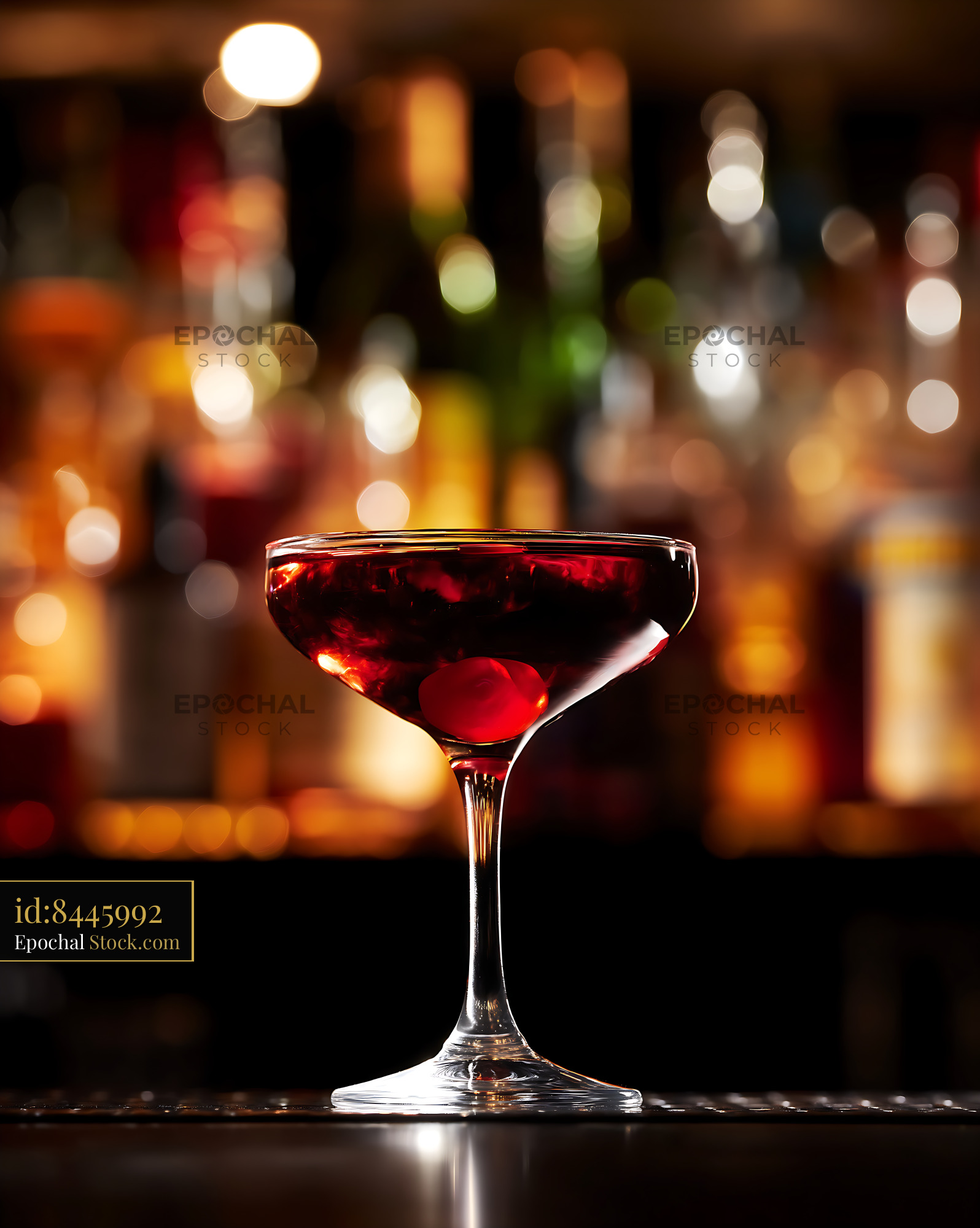 Bushwick Cocktail with Cherry at Bar - stock photo