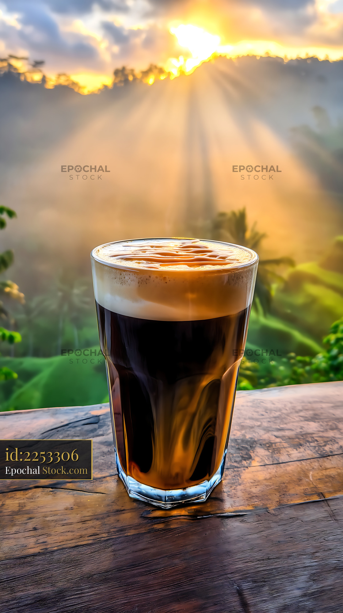 Nitro Caramel Coffee Sunrise Landscape - stock photo