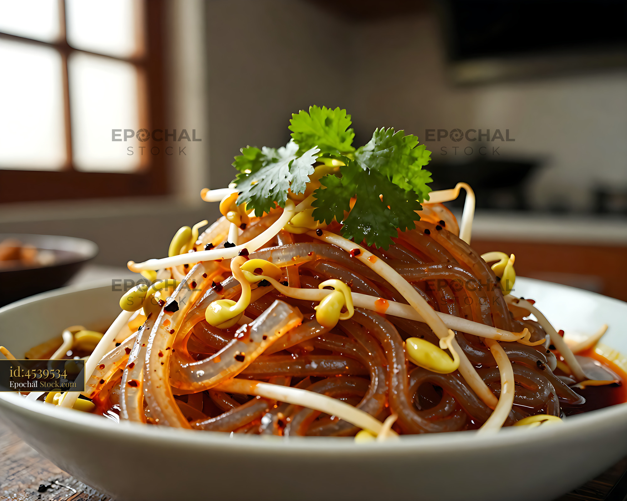 Sichuan Glass Noodle Salad with Bean Sprouts - stock photo