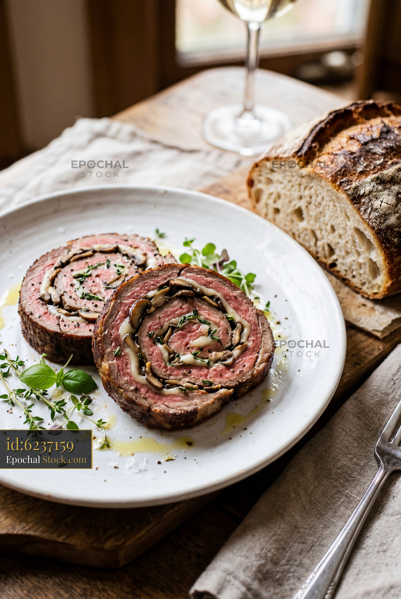 Beef Roulade with Mushrooms, Wine and Bread - stock photo