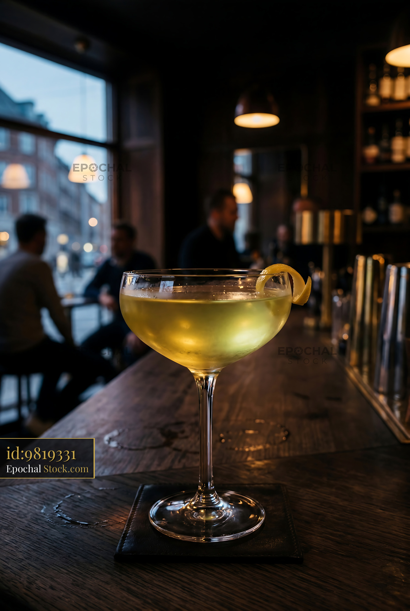 Final Ward Cocktail with Lemon Twist at Bar - stock photo