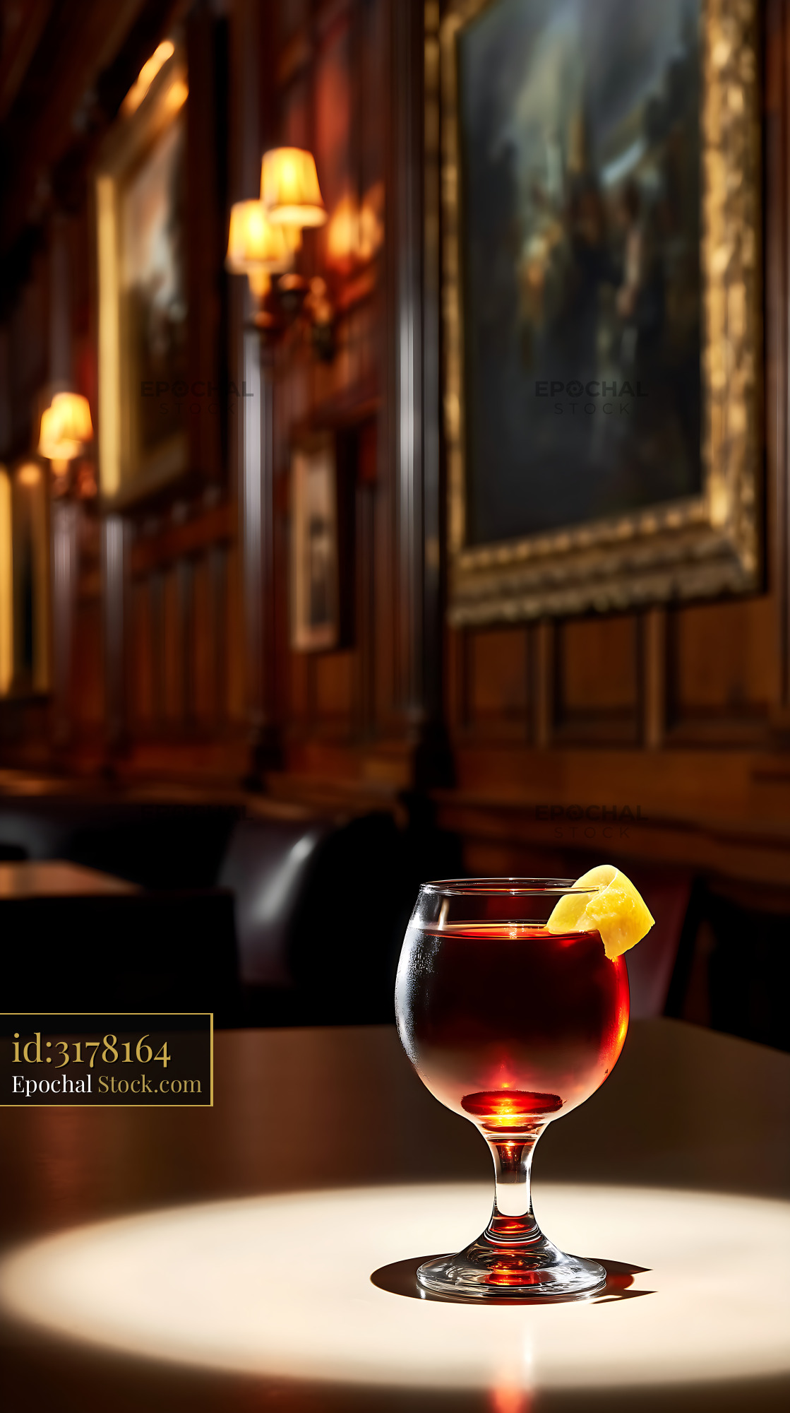Saratoga Cocktail with Lemon Twist in Elegant Bar - stock photo