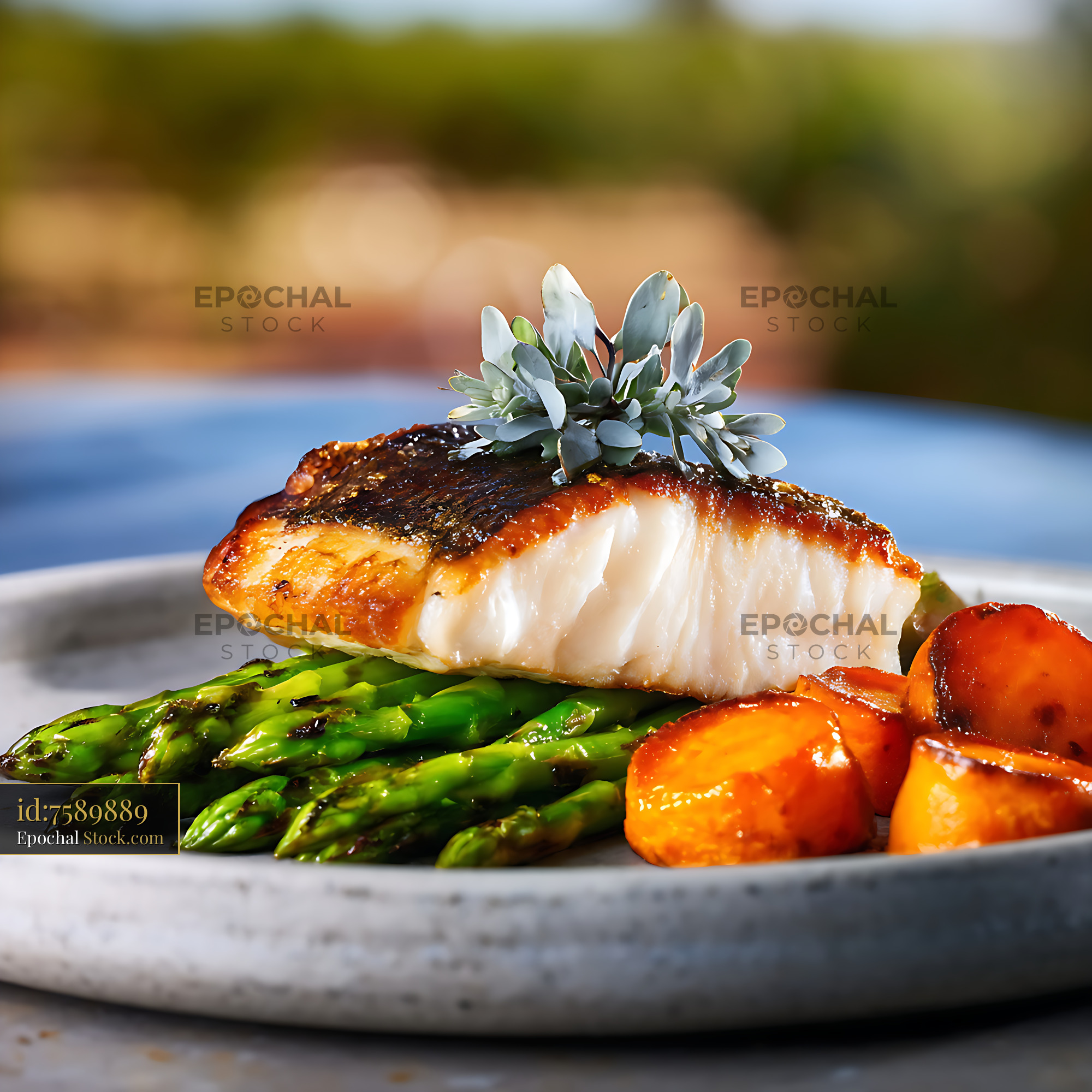 Seared Murray Cod Fillet with Roasted Vegetables - stock photo