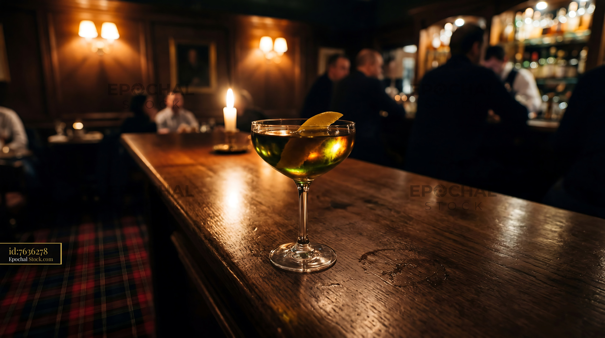 Tipperary Cocktail with Lemon Twist at Bar - stock photo