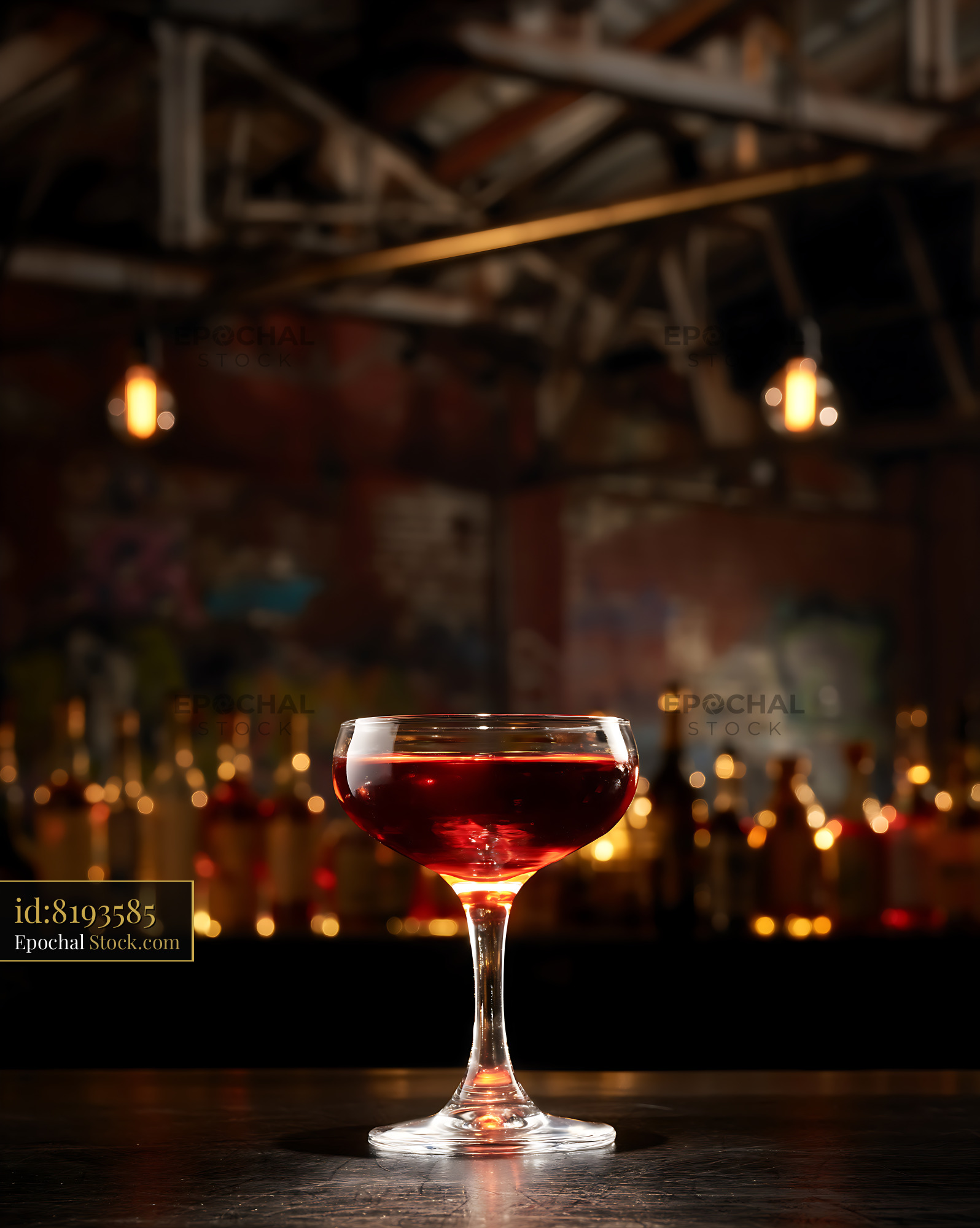 Bushwick Cocktail in Coupe Glass at Upscale Bar - stock photo
