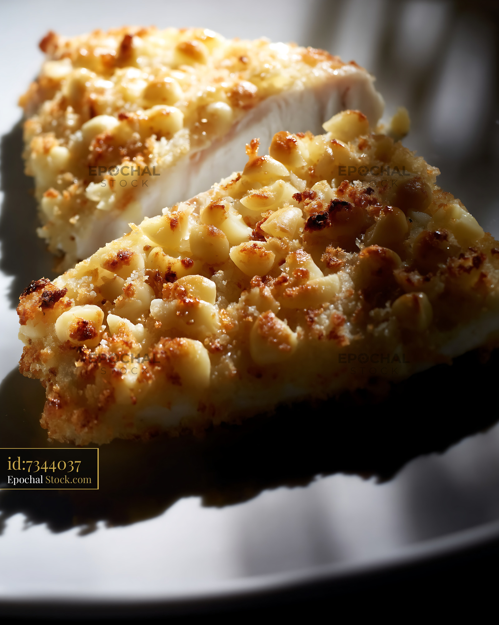 Macadamia Nut Cake Slice Golden Frosting - stock photo