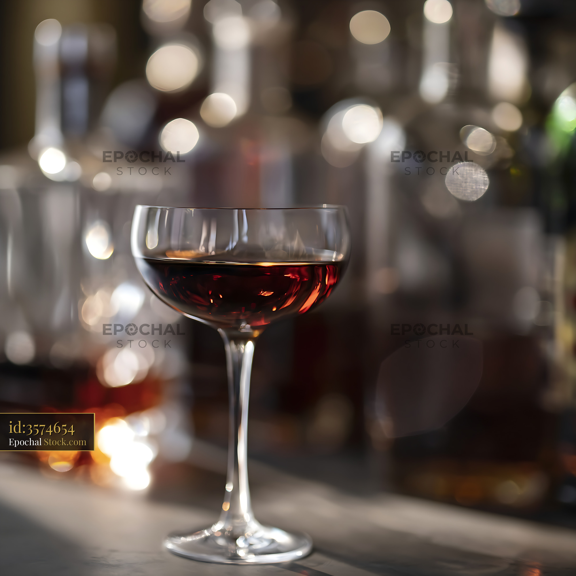 Bushwick Cocktail in Coupe Glass at Bar - stock photo