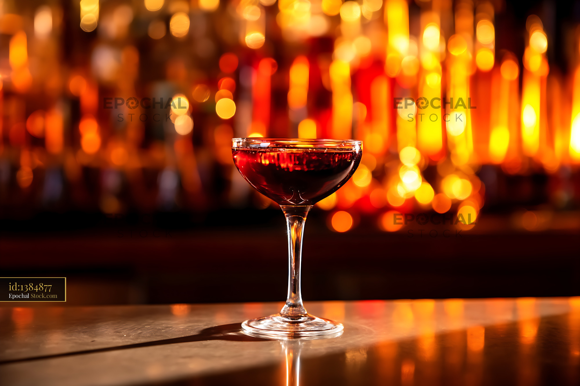 Bushwick Cocktail Glass with Warm Bar Lights - stock photo