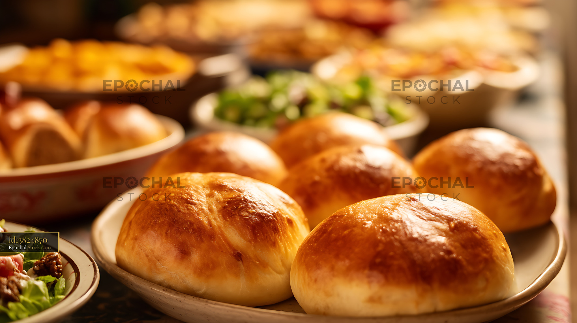 Artisan Bread Rolls Elegantly Plated with Herbs - stock photo