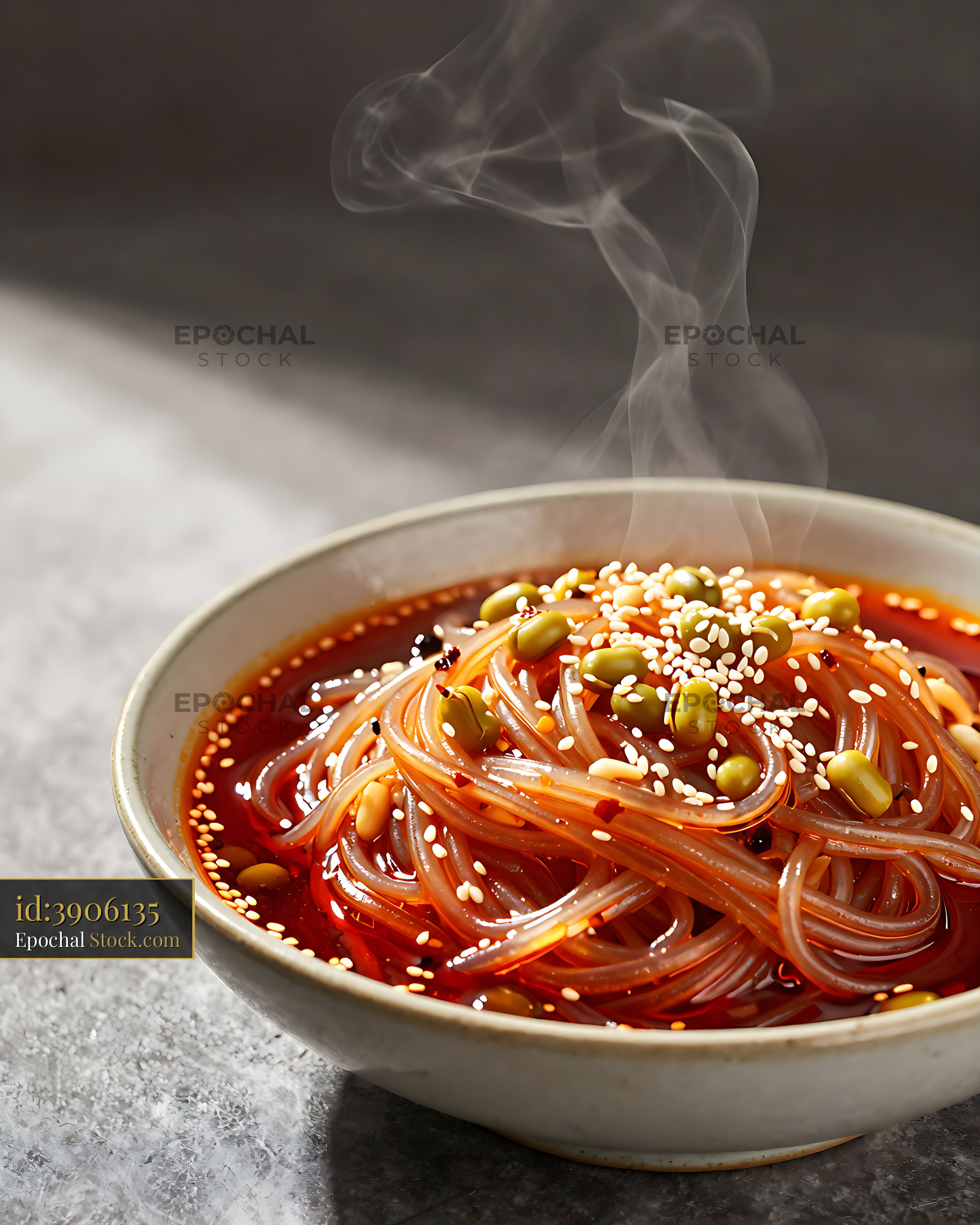 Hot Spicy Noodle Soup with Sesame Seeds - stock photo