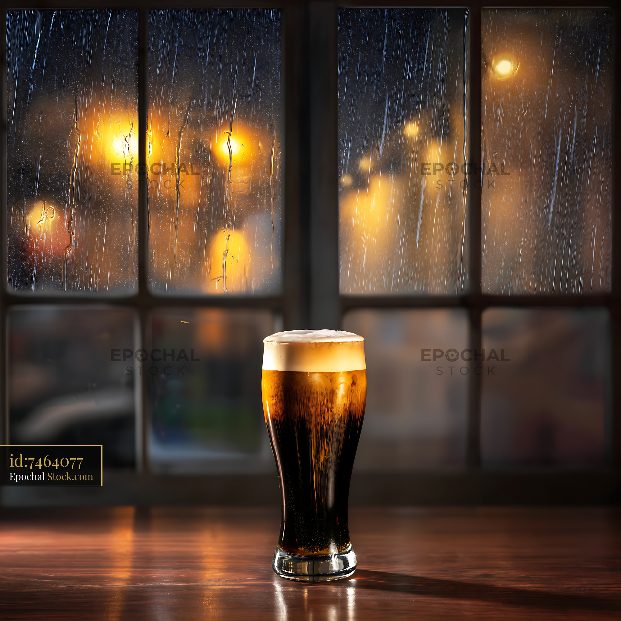 Nitro Caramel Coffee on Rainy Evening - stock photo