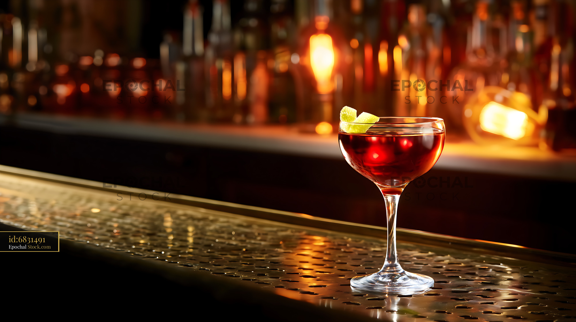 Saratoga Cocktail on Cobblestone Street at Night - stock photo