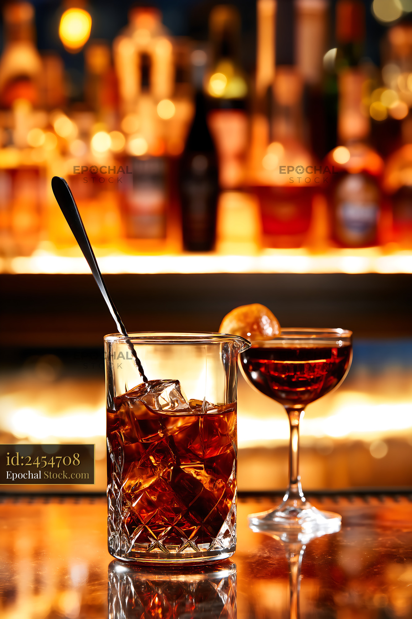 Bushwick Cocktail with Ice Served at Bar - stock photo