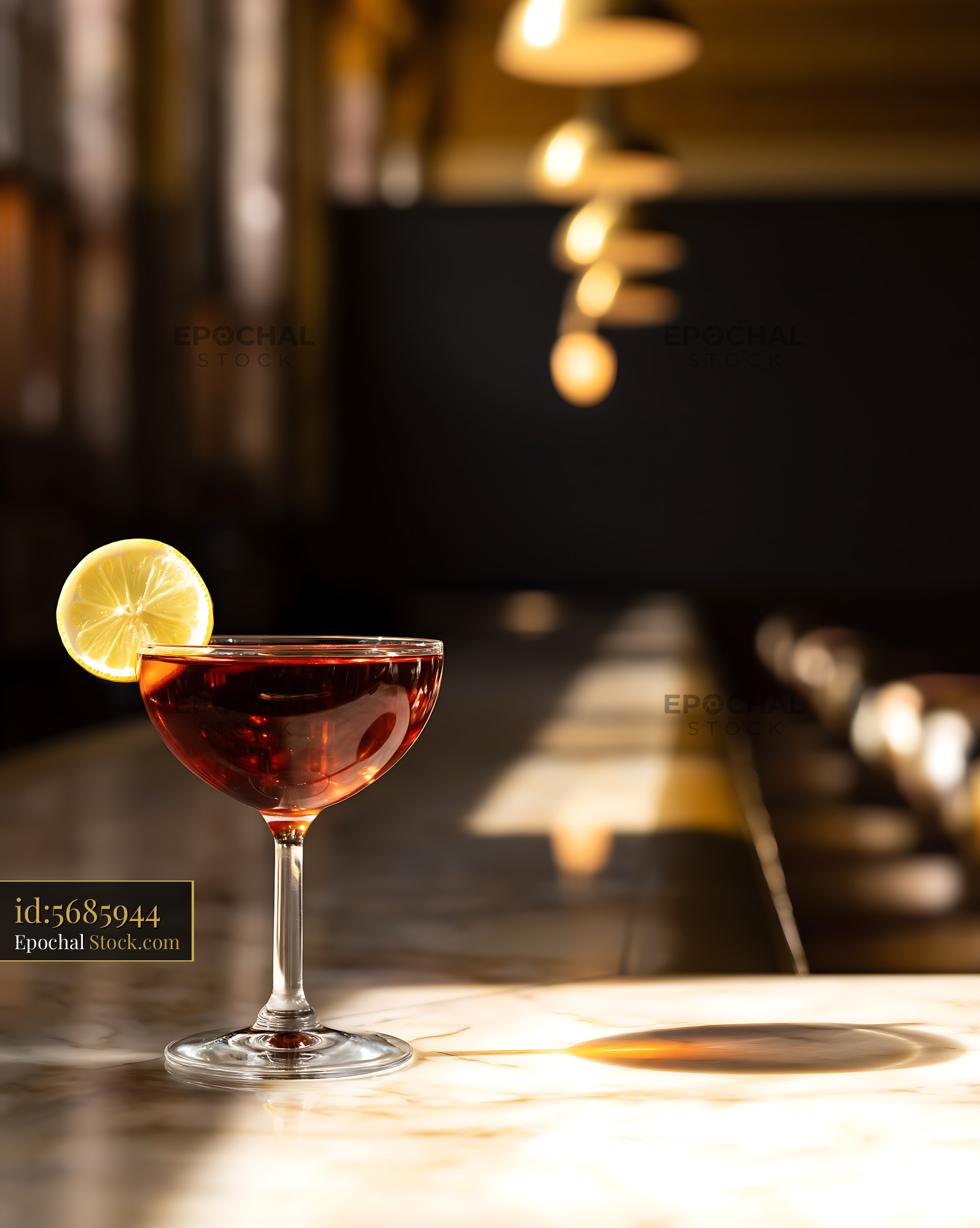 Saratoga Cocktail with Lemon Slice at Bar - stock photo