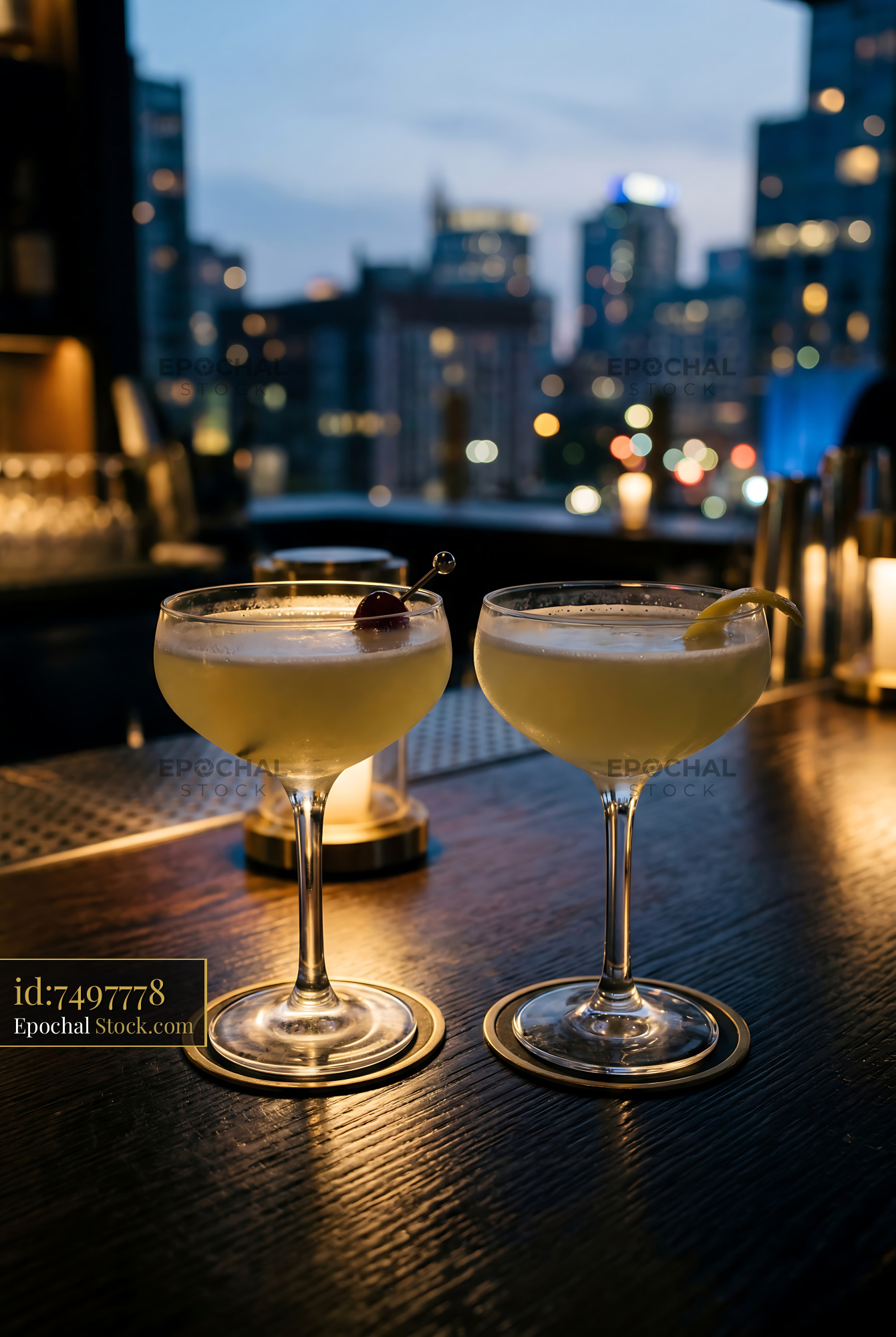 Final Ward Cocktail with City Skyline View - stock photo