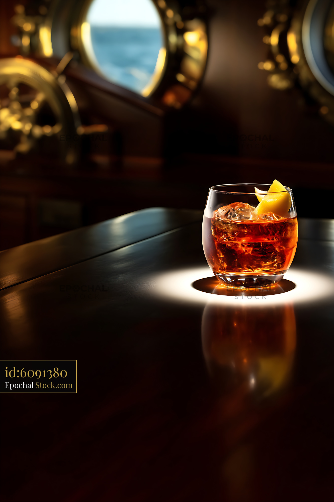 Saratoga Cocktail at Sea with Lemon Garnish - stock photo