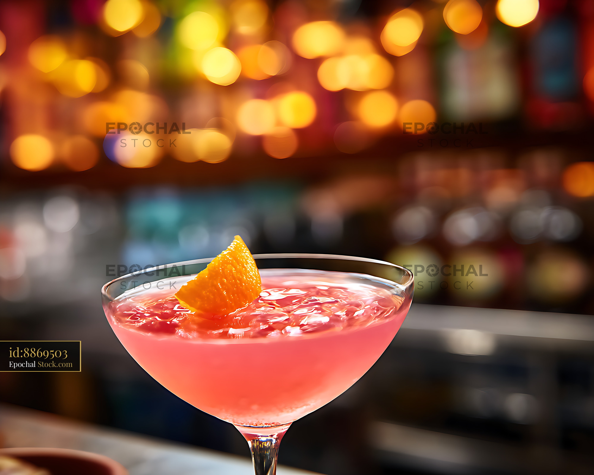 Pink Cocktail with Orange Slice Bar Setting - stock photo