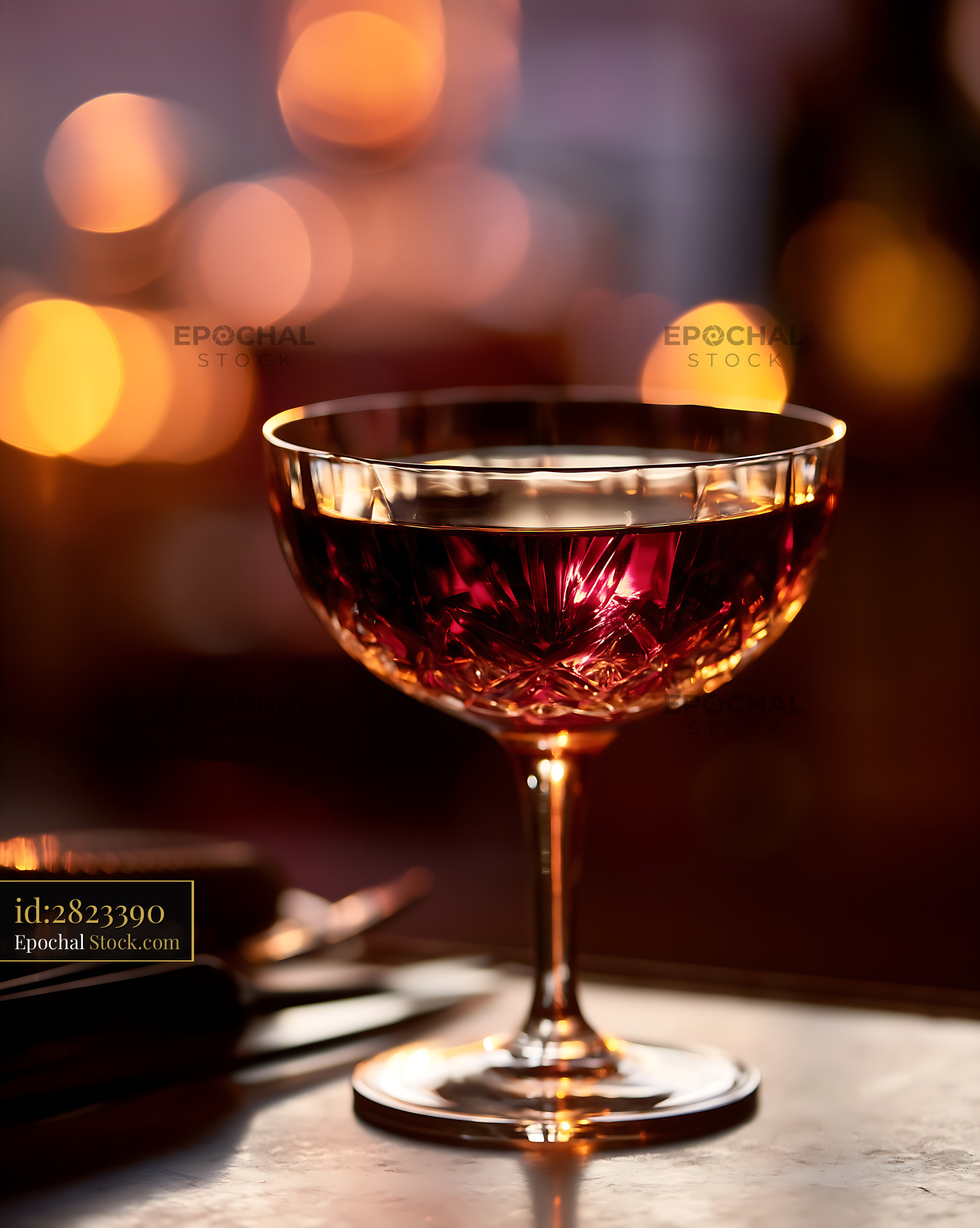 Bushwick Cocktail in Coupe Glass, Golden Bokeh - stock photo