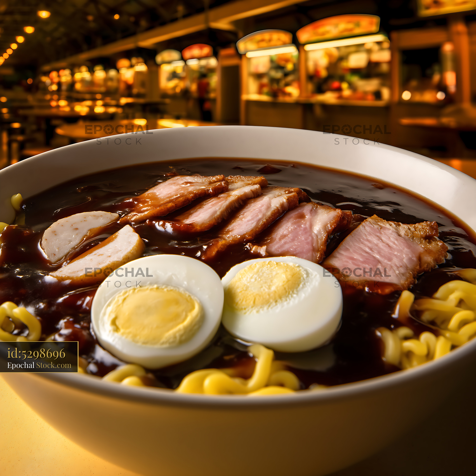 Lor Mee Soup Bowl with Pork and Eggs at Food Court - stock photo