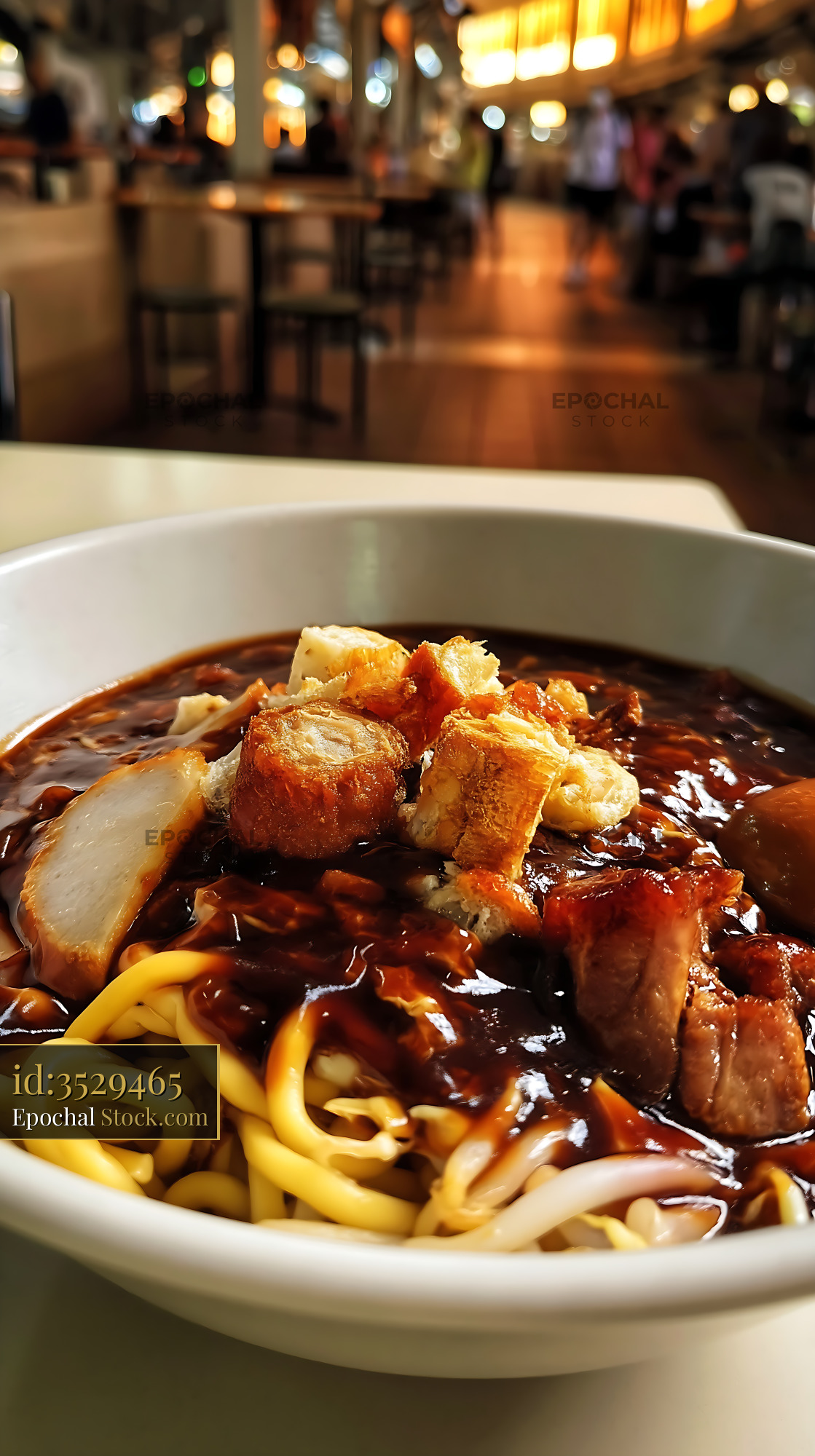 Authentic Lor Mee Soup Served in Bustling Food Court - stock photo