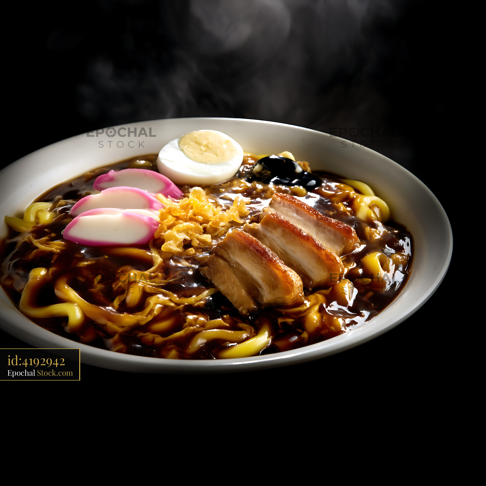 Steaming Hot Lor Mee Soup with Pork Belly and Egg - stock photo