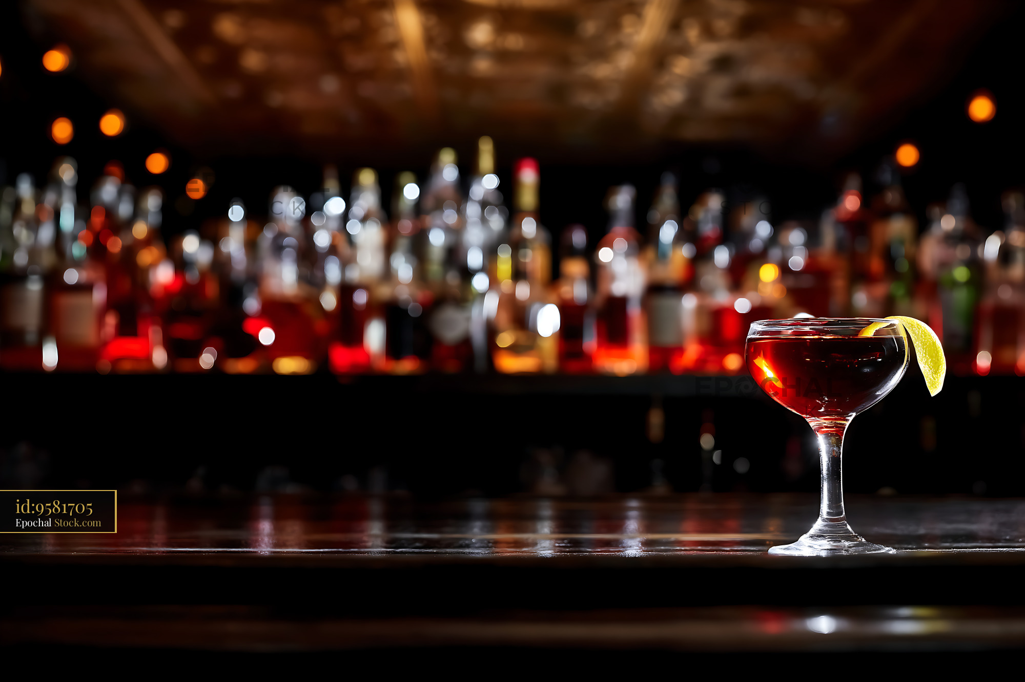 Bushwick Cocktail with Lime Wheel on Bar - stock photo