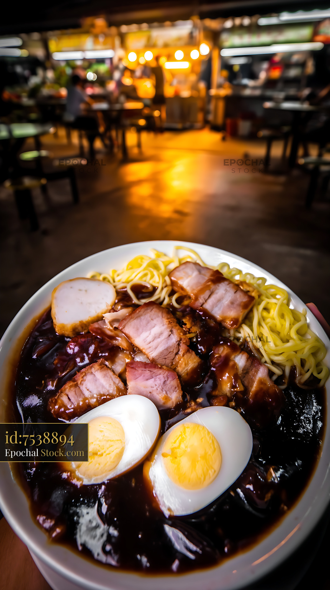 Lor Mee Soup Bowl with Pork and Eggs at Hawker Center - stock photo