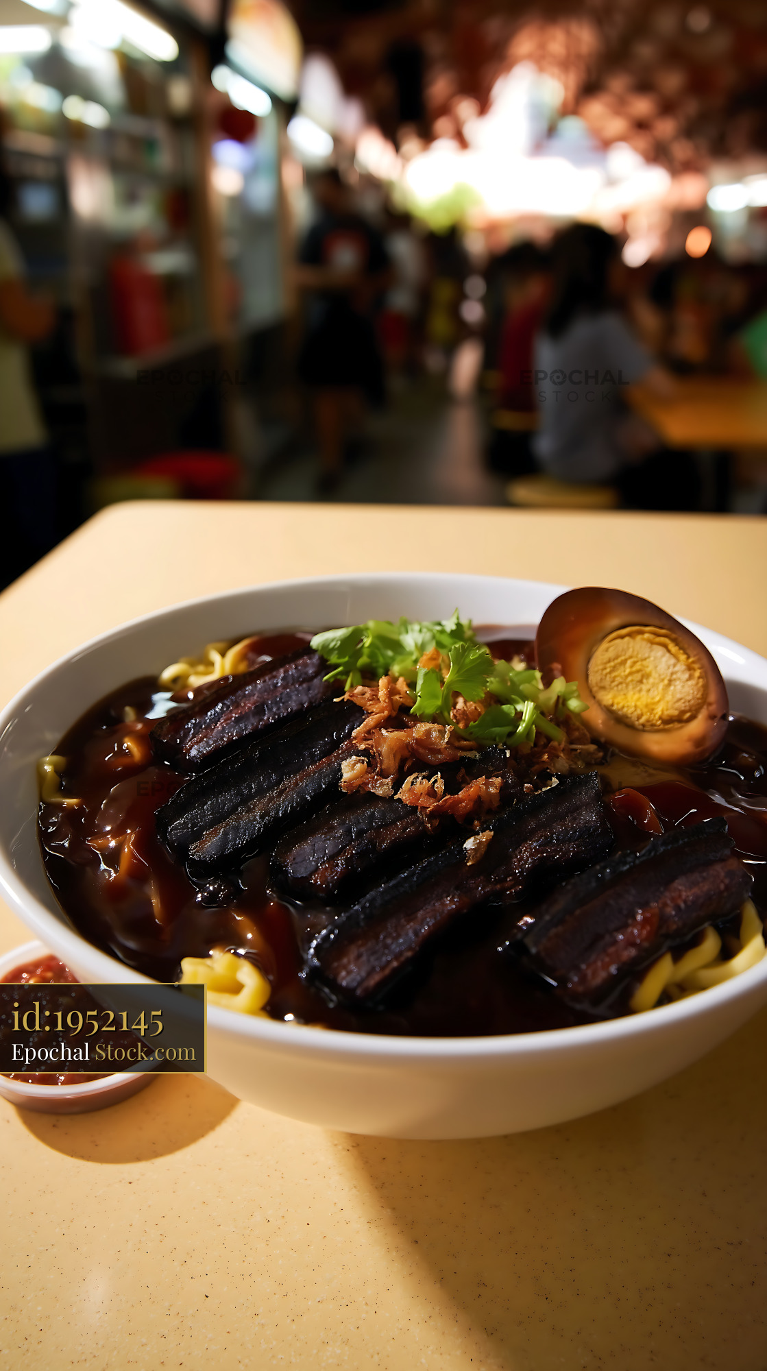 Lor Mee Soup with Braised Pork and Egg at Hawker Center - stock photo