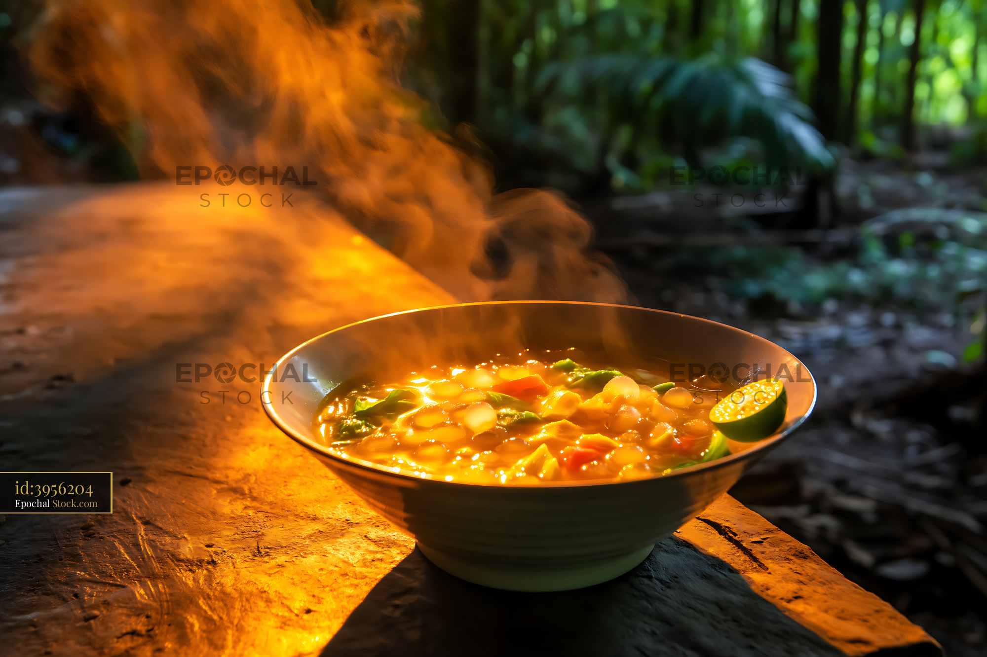 Steaming Kapurung Soup [Adobe ] in Jungle Setting - stock photo