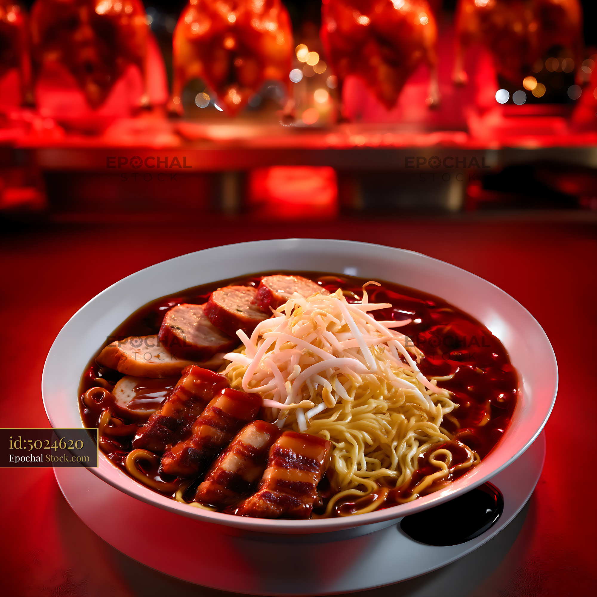 Authentic Lor Mee Soup Bowl in Red Lit Restaurant - stock photo