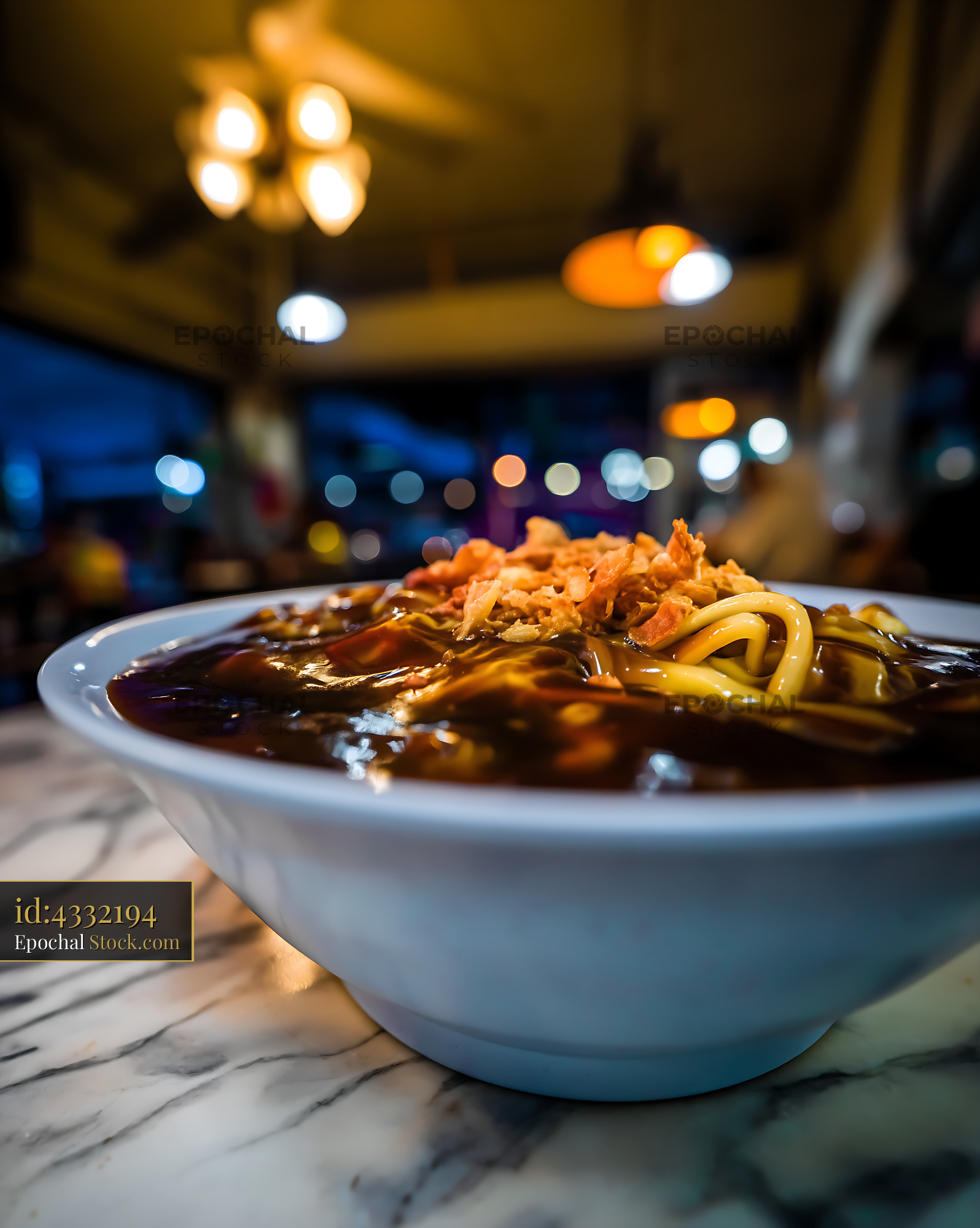 Lor Mee Soup with Crispy Topping on Restaurant Table - stock photo