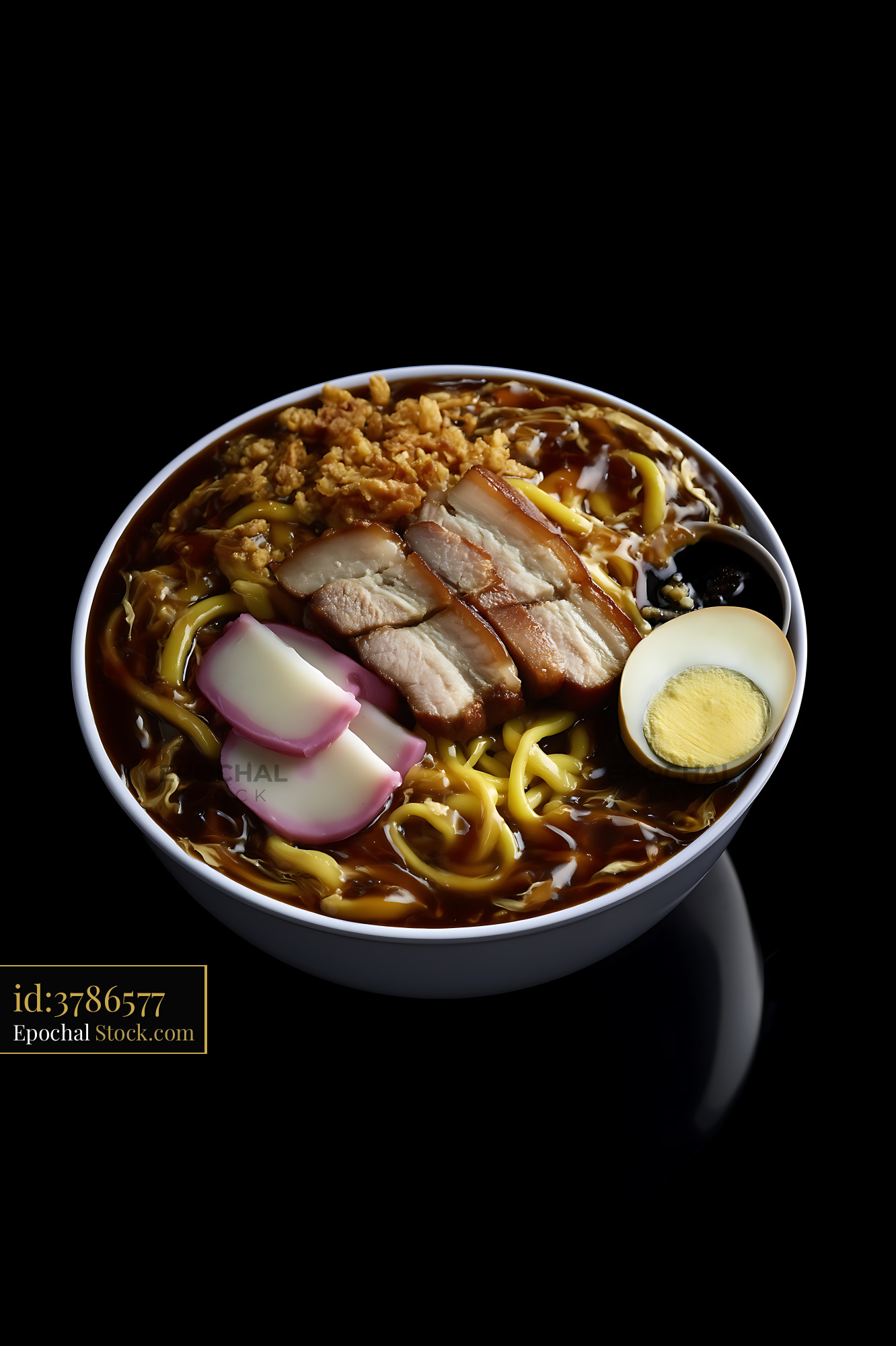 Lor Mee Soup with Pork Belly, Egg, and Fish Cake - stock photo