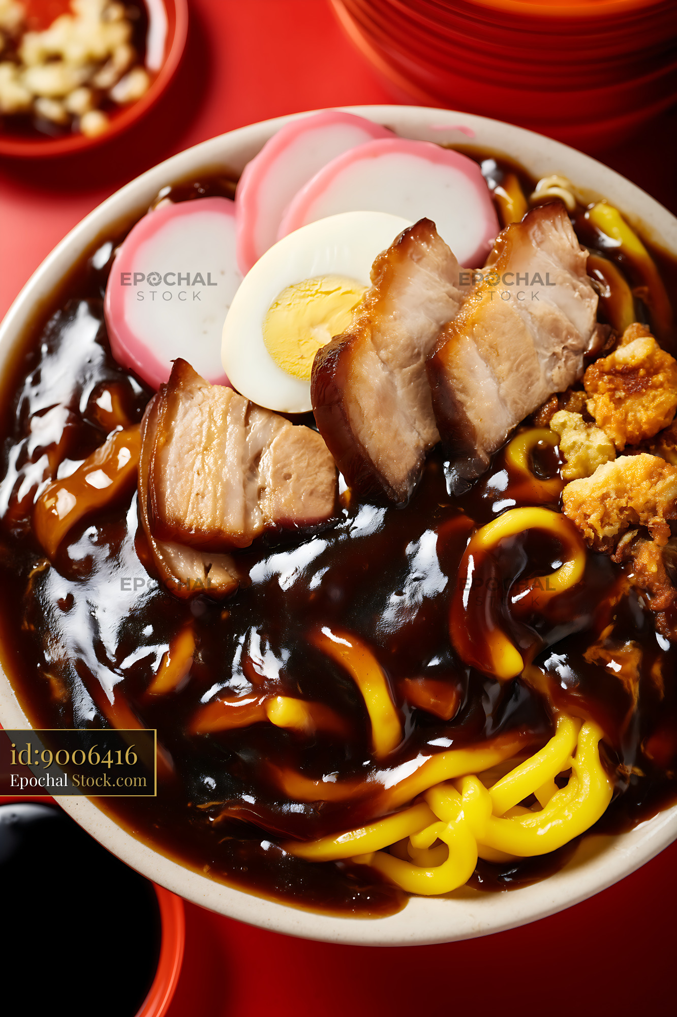 Lor Mee Soup with Braised Pork Belly and Fish Cake - stock photo