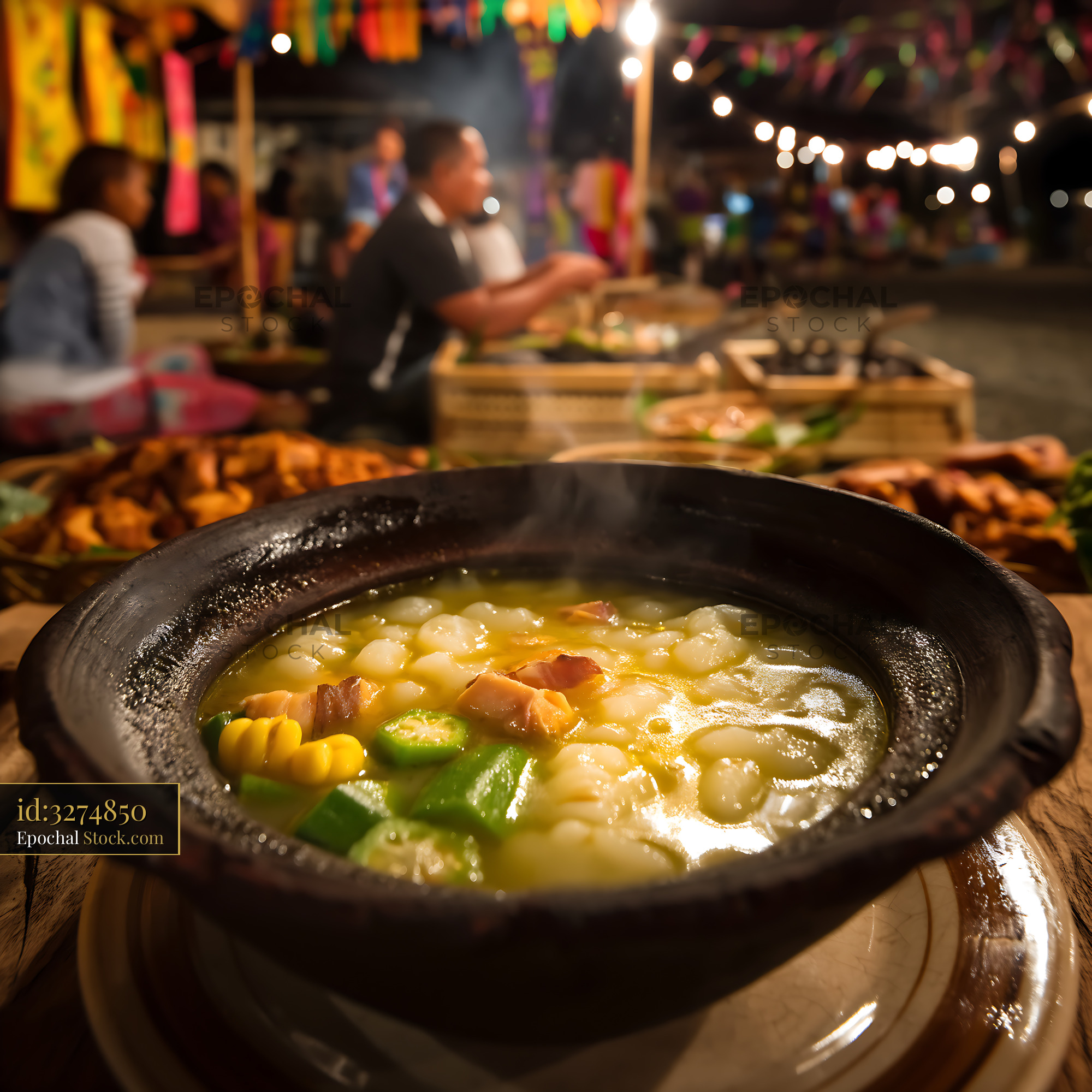 Steaming Lor Mee Soup at Vibrant Asian Night Market - stock photo